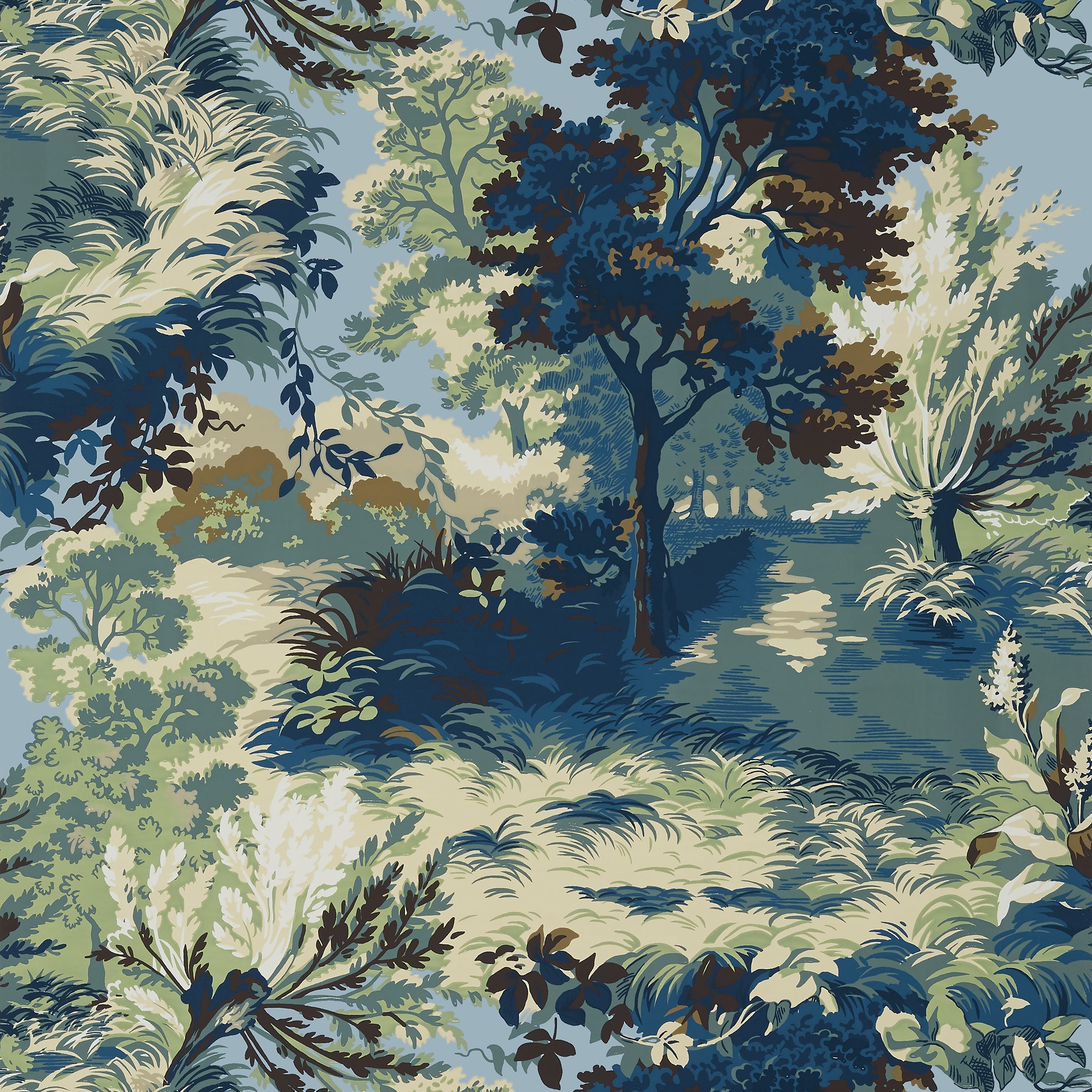 Lincoln Toile fabric in navy and teal color - pattern number T10867 - by Thibaut in the Heritage by Thibaut collection