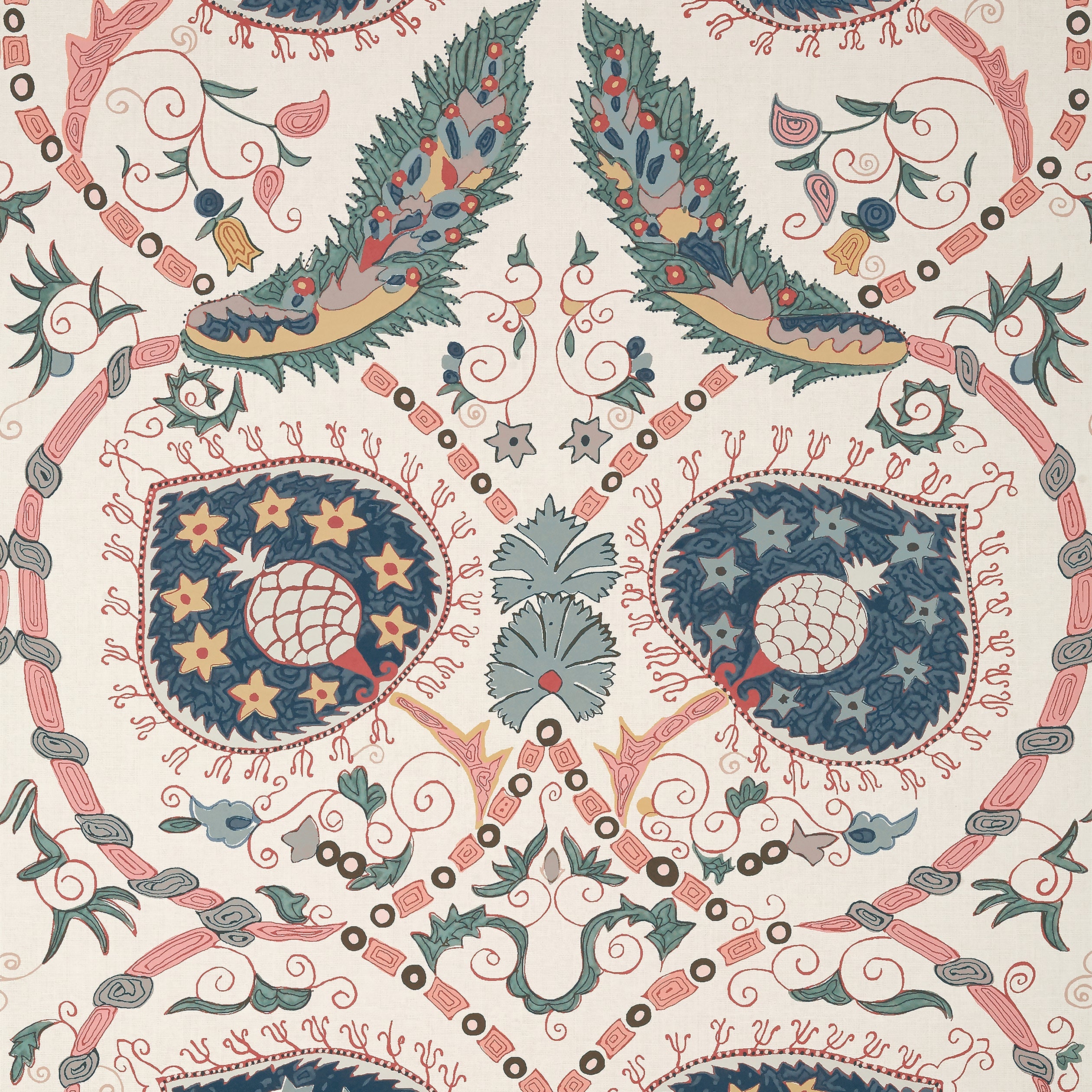 Lewis wallpaper in coral and blue color - pattern number T13219 - by Thibaut in the Mesa collection