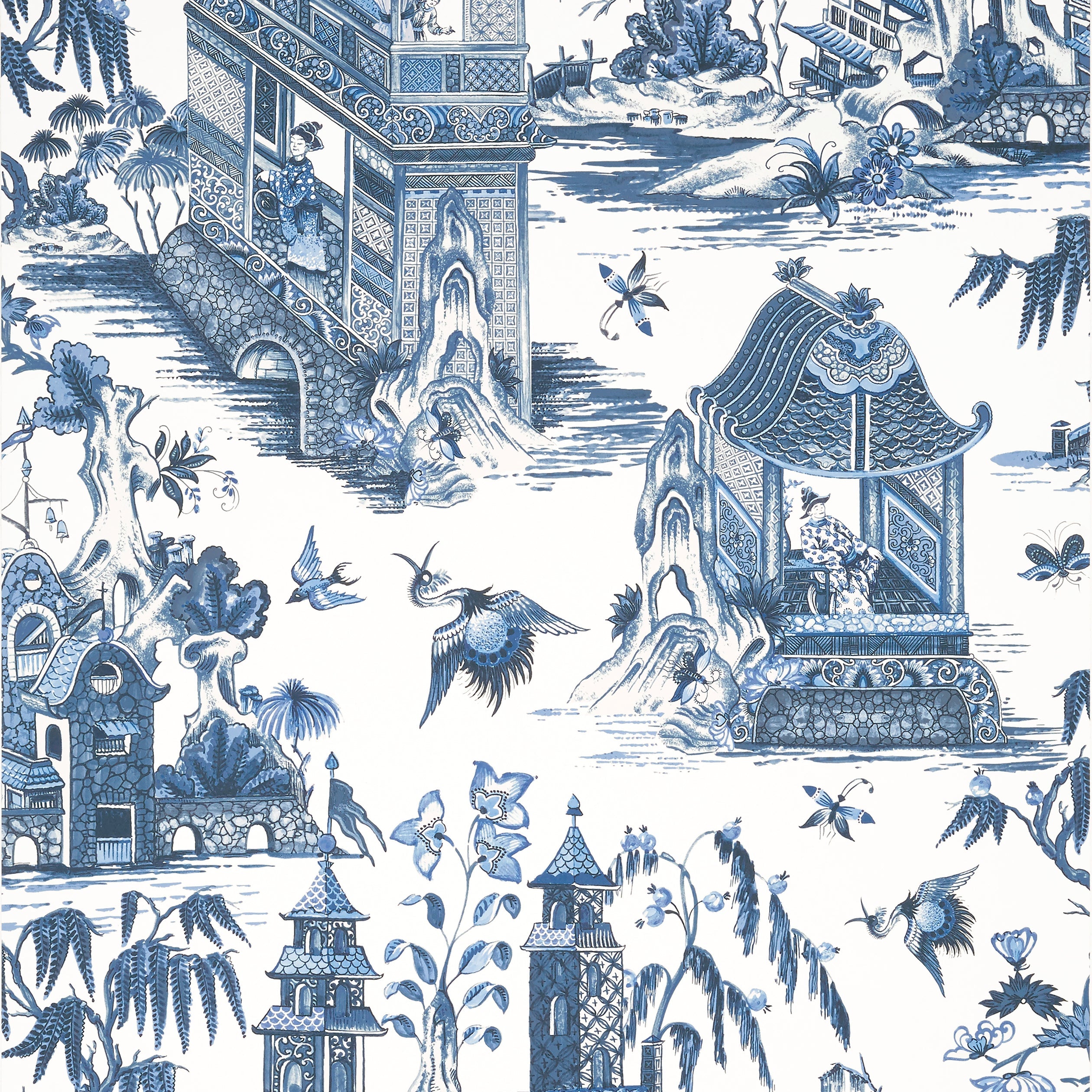 Grand Palace wallpaper in blue and white color - pattern number T13614 - by Thibaut in the Grand Palace collection