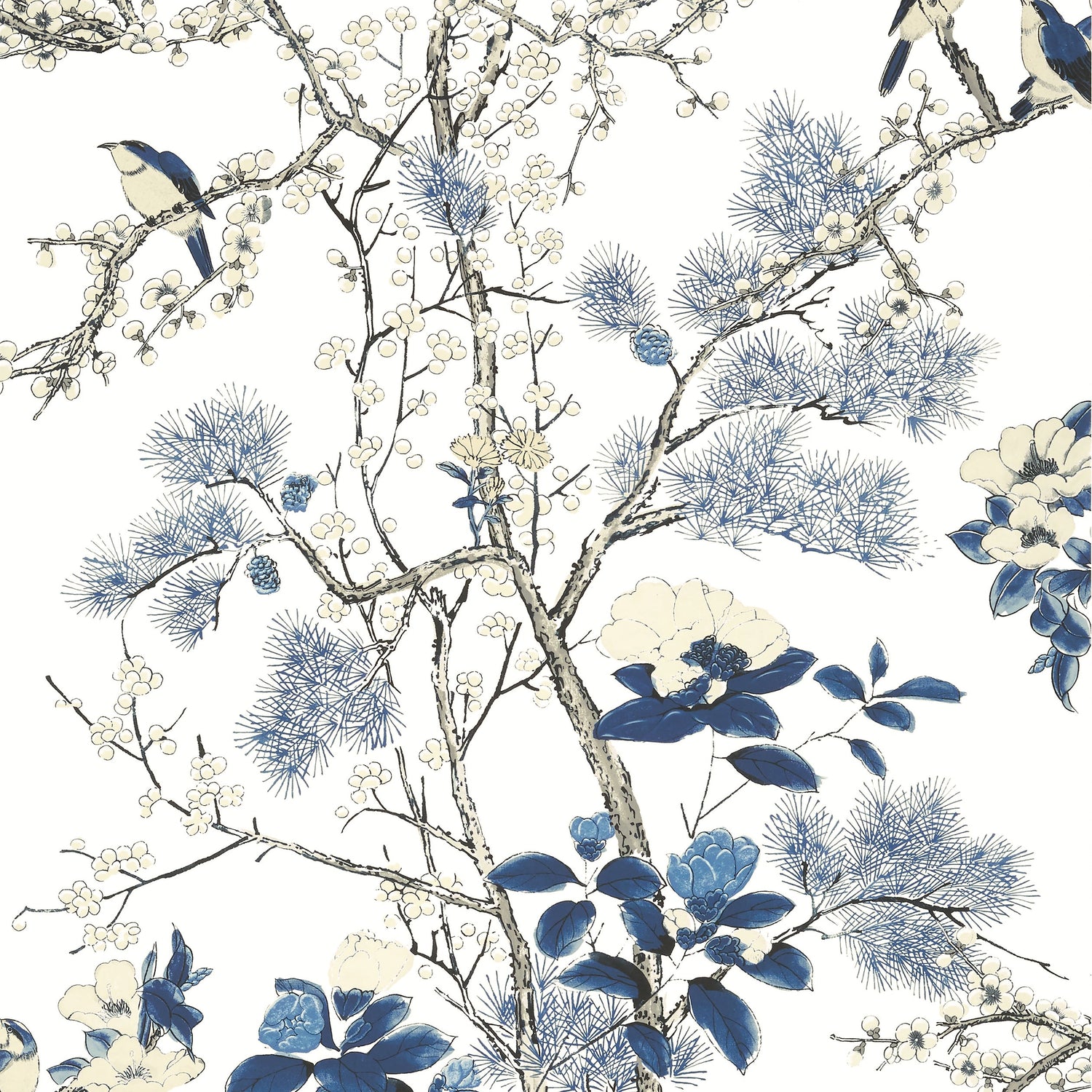 Katsura fabric in blue and white color - pattern number T13619 - by Thibaut in the Grand Palace collection