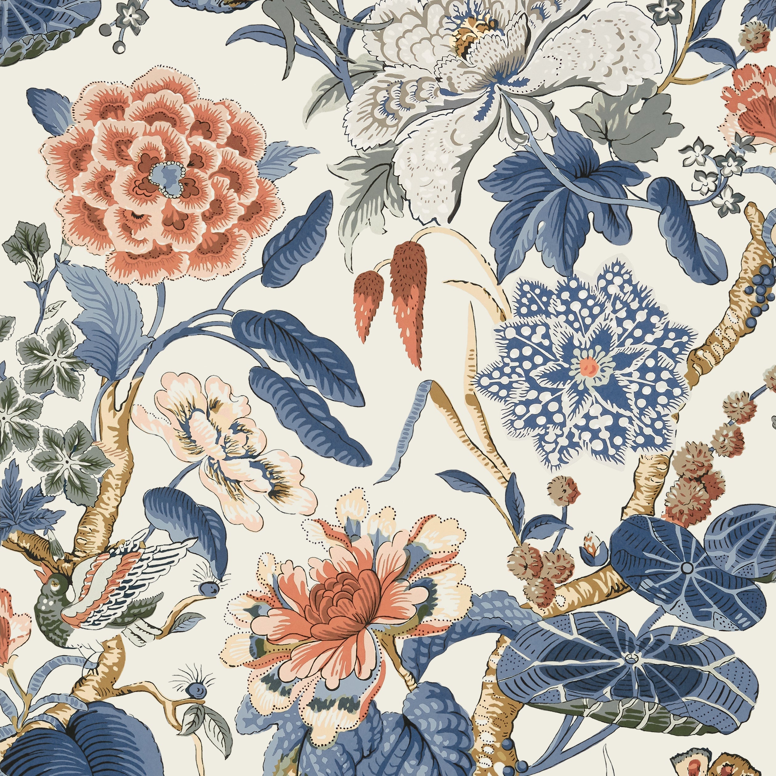 Hill Garden wallpaper in brick and navy color - pattern number T13655 - by Thibaut in the Grand Palace collection