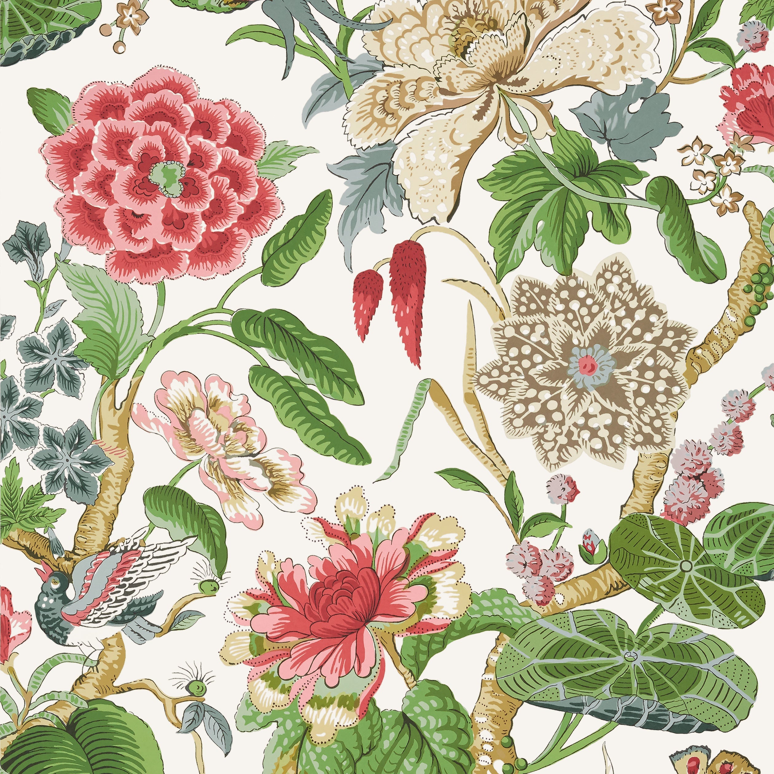 Hill Garden wallpaper in coral and green color - pattern number T13658 - by Thibaut in the Grand Palace collection