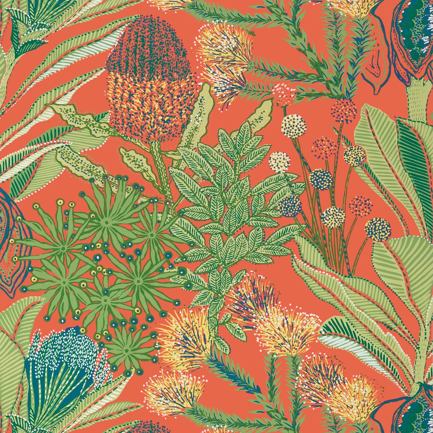 Protea fabric in coral color - pattern number T13906 - by Thibaut in the Palm Grove collection