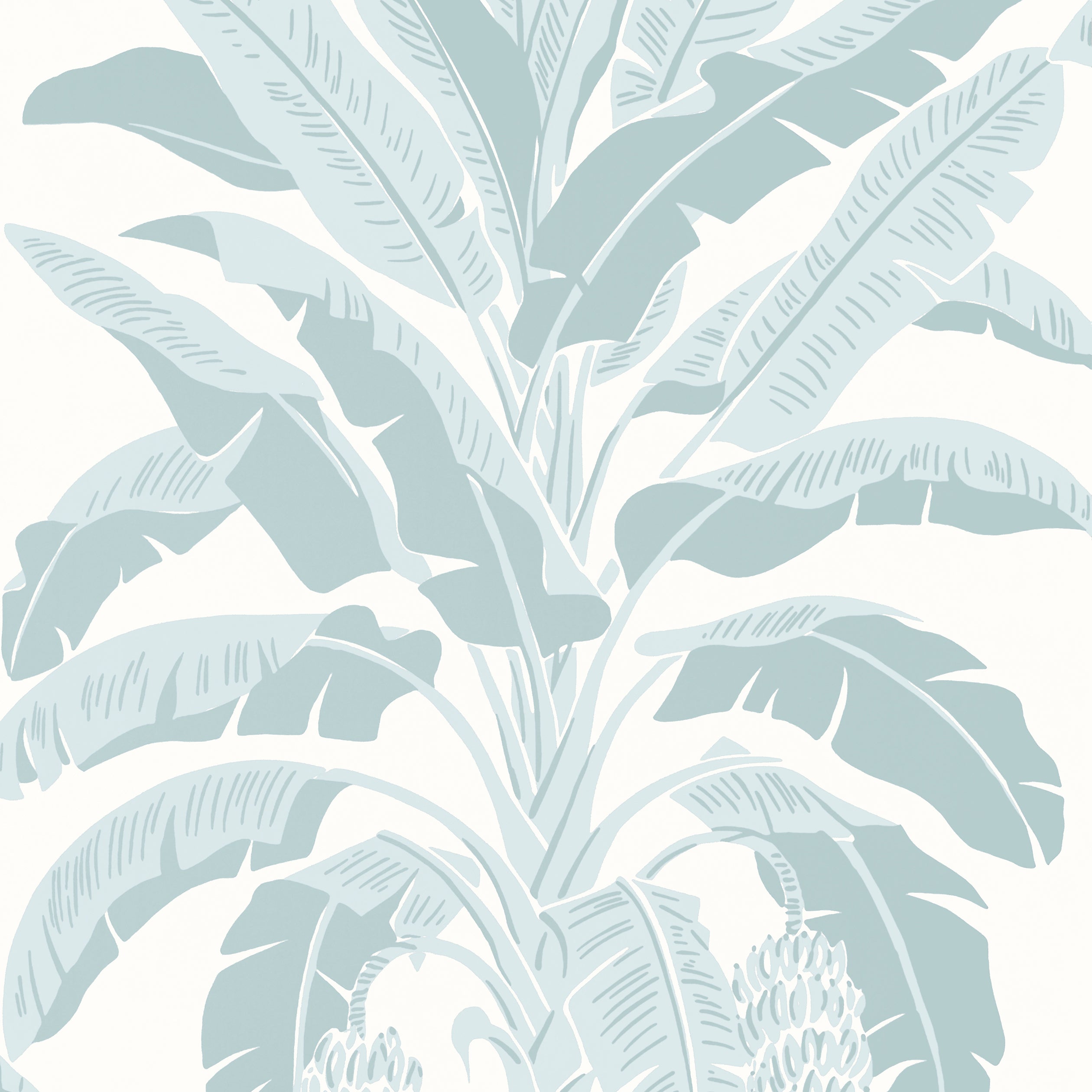 Banana Tree fabric in spa blue color - pattern number T13916 - by Thibaut in the Palm Grove collection