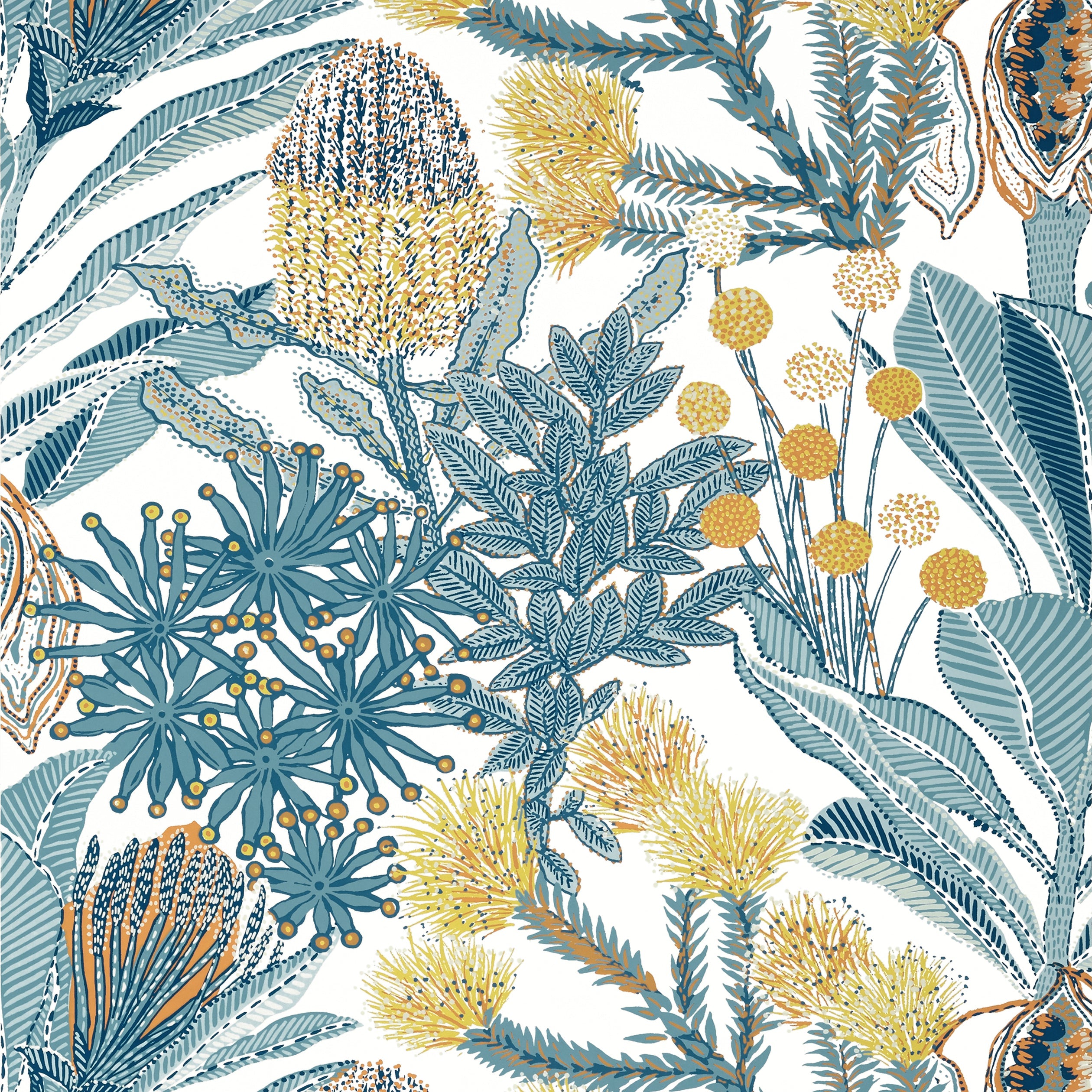 Protea wallpaper in blue color - pattern number T13922 - by Thibaut in the Palm Grove collection