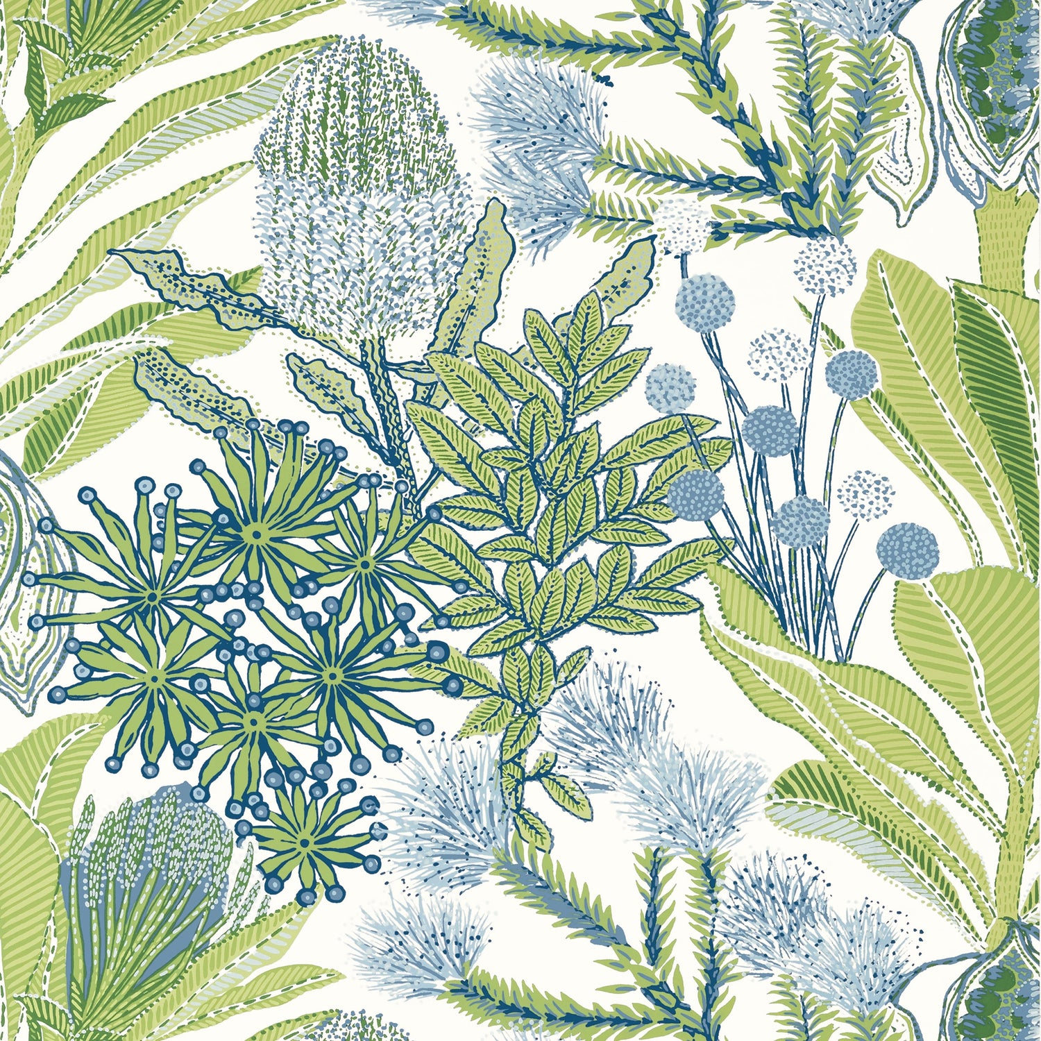 Protea fabric in green and blue color - pattern number T13923 - by Thibaut in the Palm Grove collection