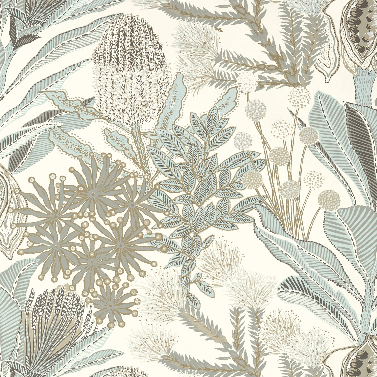 Protea fabric in neutral and spa blue color - pattern number T13924 - by Thibaut in the Palm Grove collection