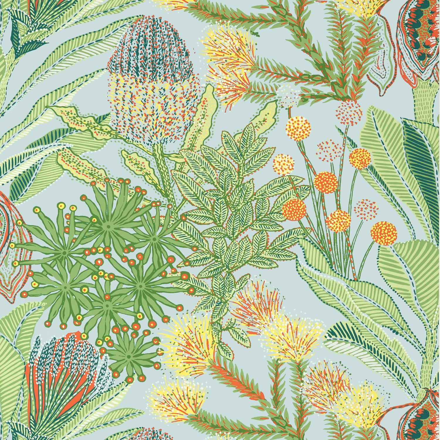 Protea fabric in light blue color - pattern number T13925 - by Thibaut in the Palm Grove collection