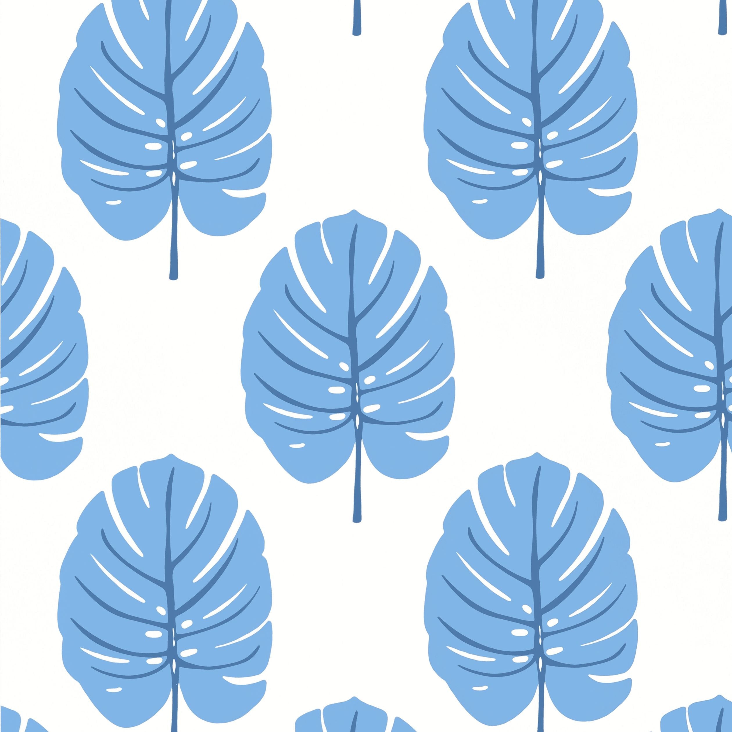 Monstera wallpaper in blue color - pattern number T13953 - by Thibaut in the Palm Grove collection