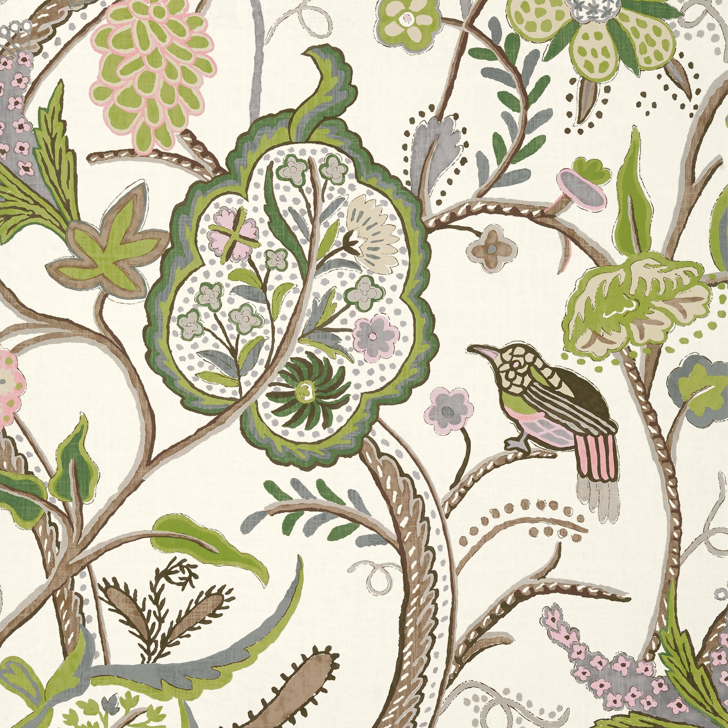 Windsor fabric in brown and green color - pattern number T14306 - by Thibaut in the Canopy collection