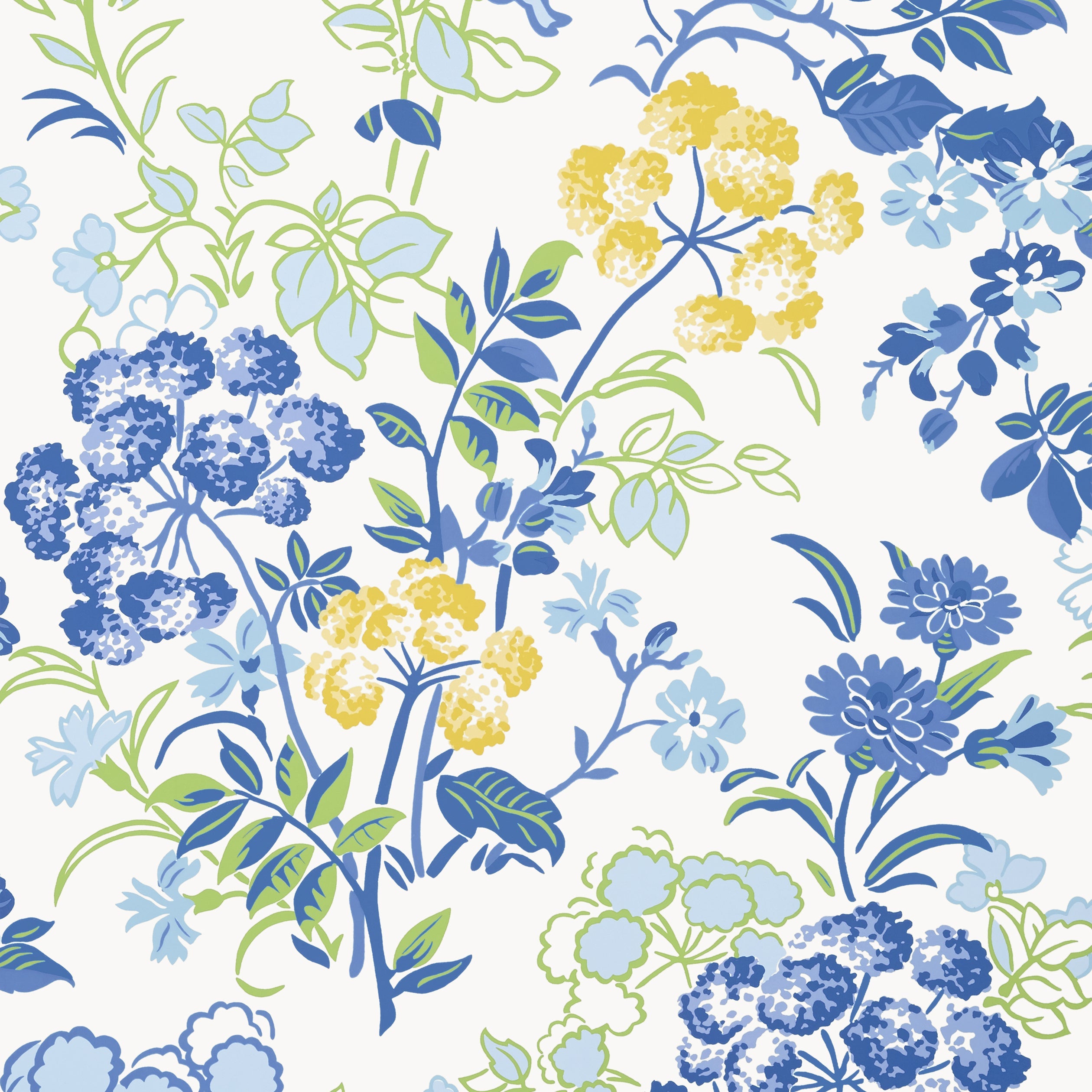 Spring Garden wallpaper in blue and white color - pattern number T14336 - by Thibaut in the Canopy collection