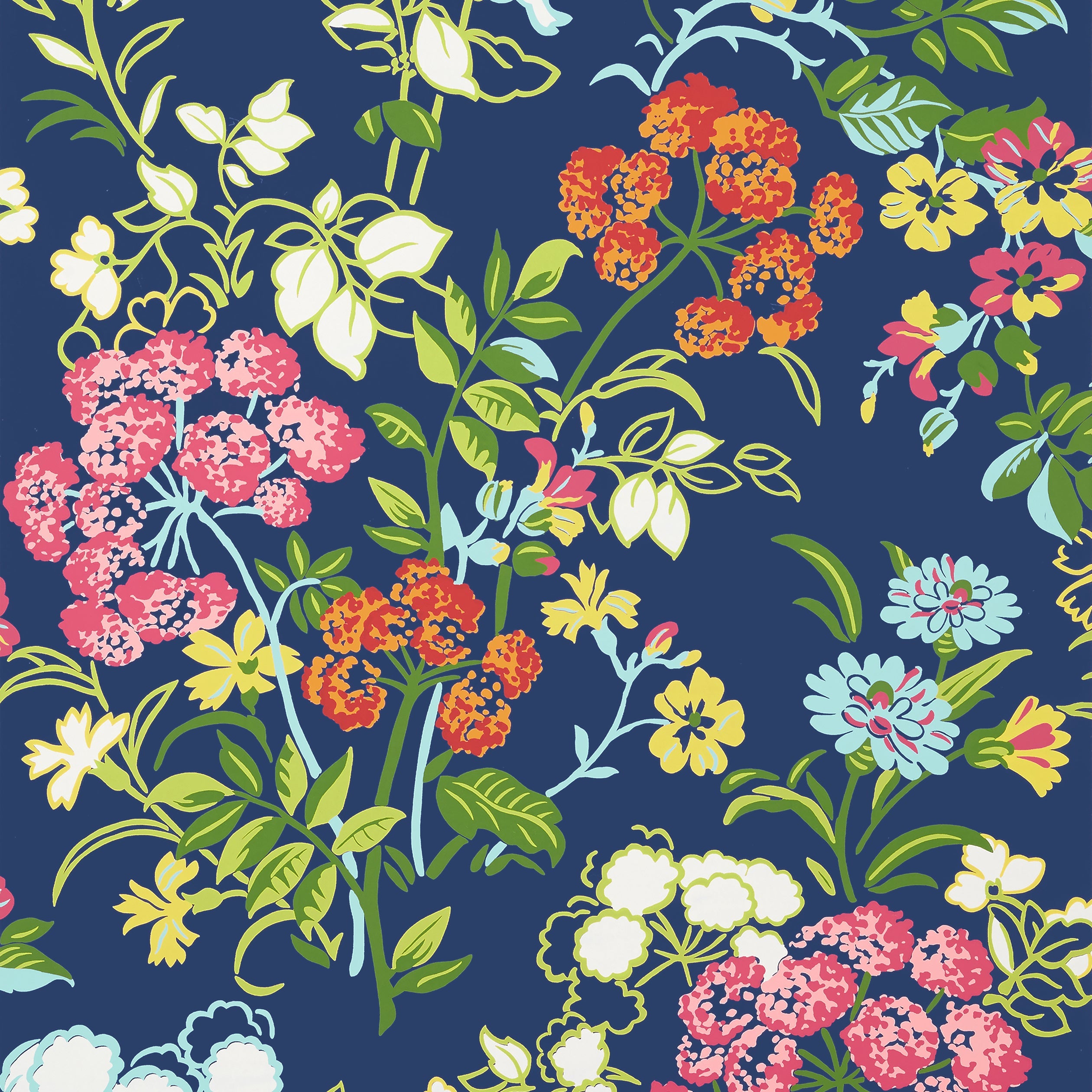 Spring Garden wallpaper in navy color - pattern number T14337 - by Thibaut in the Canopy collection