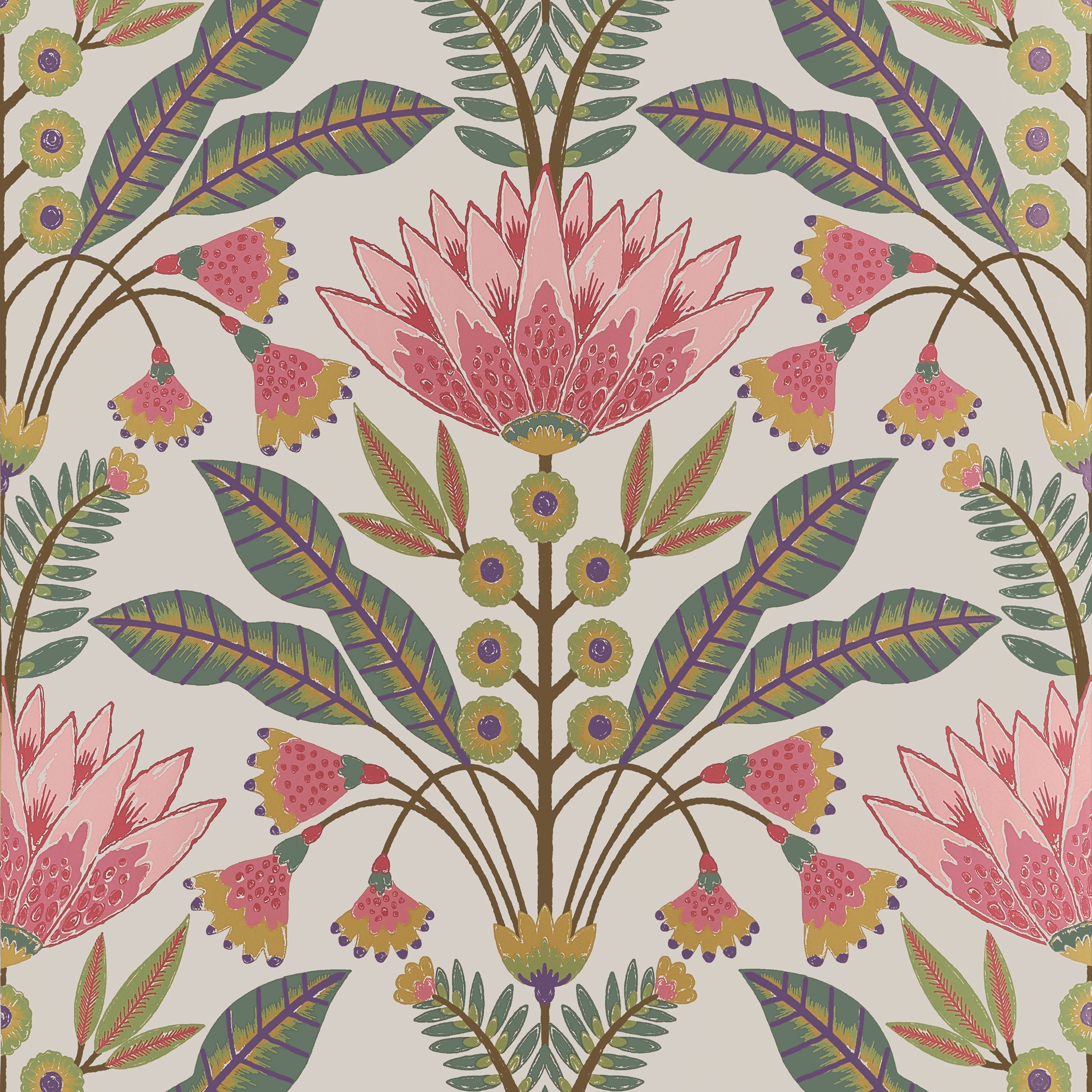 Lotus Wallpaper in Cranberry and Green color - pattern number T14606 - by Thibaut in the Fairhaven collection