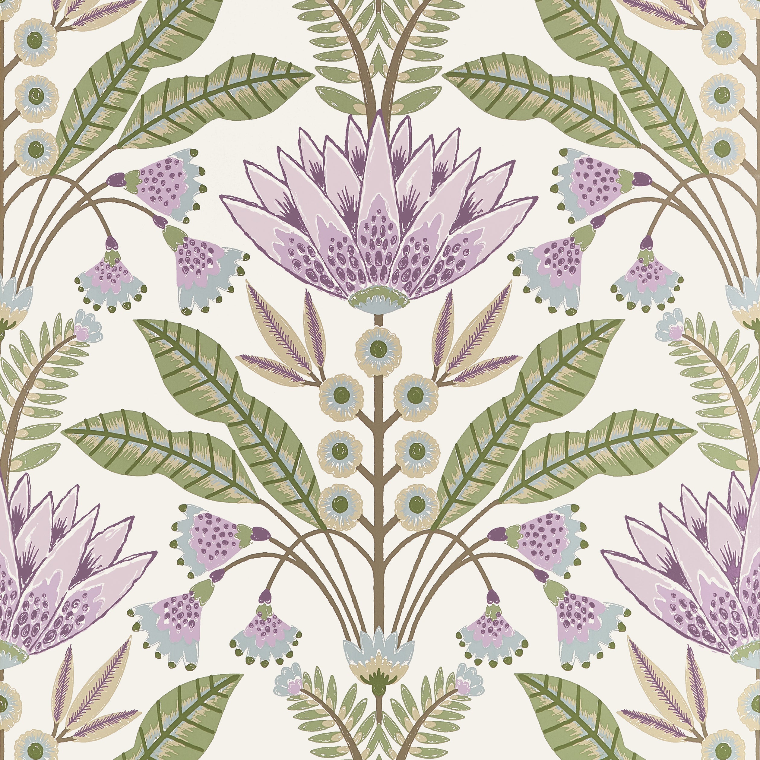 Lotus Wallpaper in Lilac and Green color - pattern number T14608 - by Thibaut in the Fairhaven collection