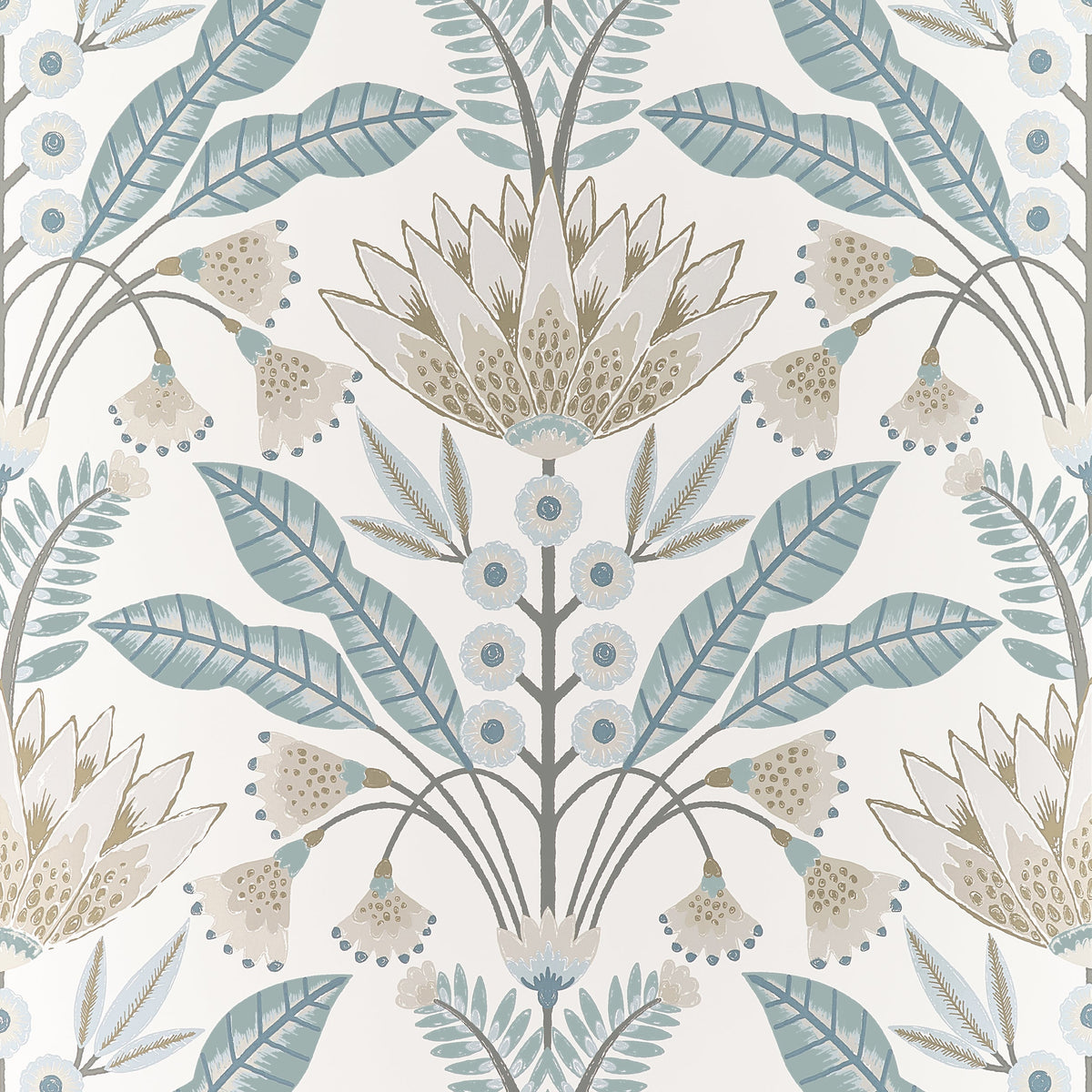 Lotus Wallpaper in Spa Blue color - pattern number T14611 - by Thibaut in the Fairhaven collection