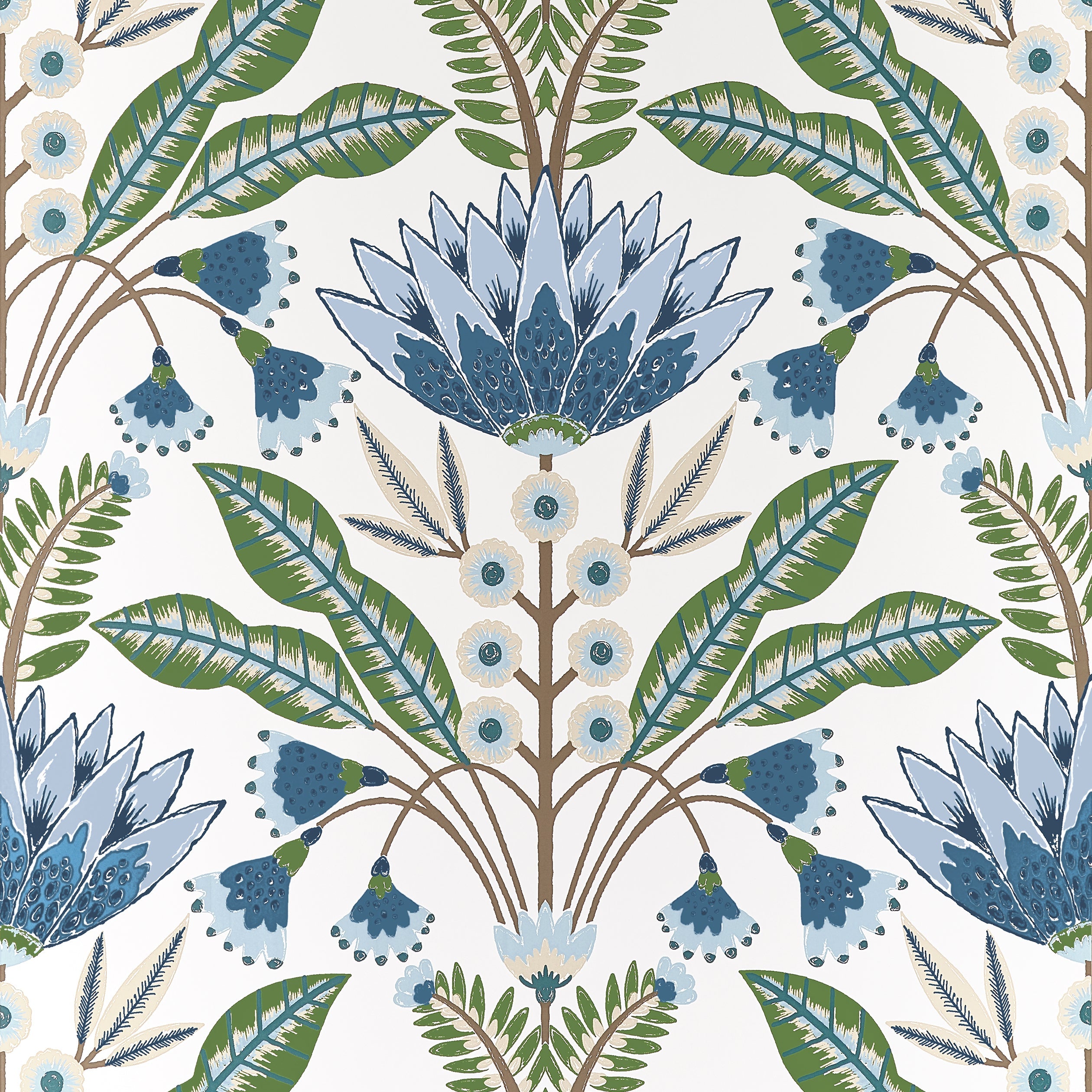 Lotus Wallpaper in Blue and Green color - pattern number T14612 - by Thibaut in the Fairhaven collection