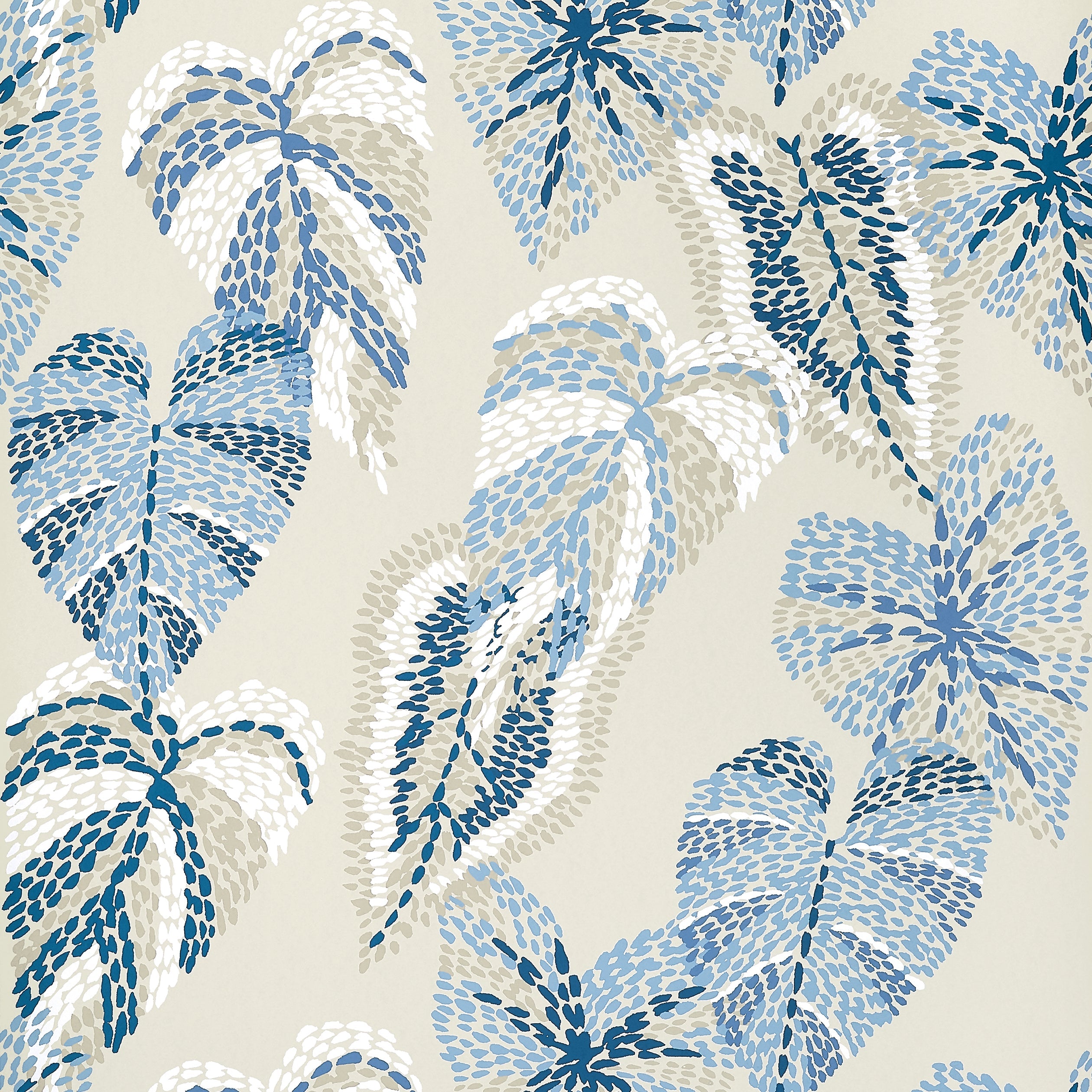 Delila wallpaper in blue and beige color - pattern number T15865 - by Thibaut in the Islander collection
