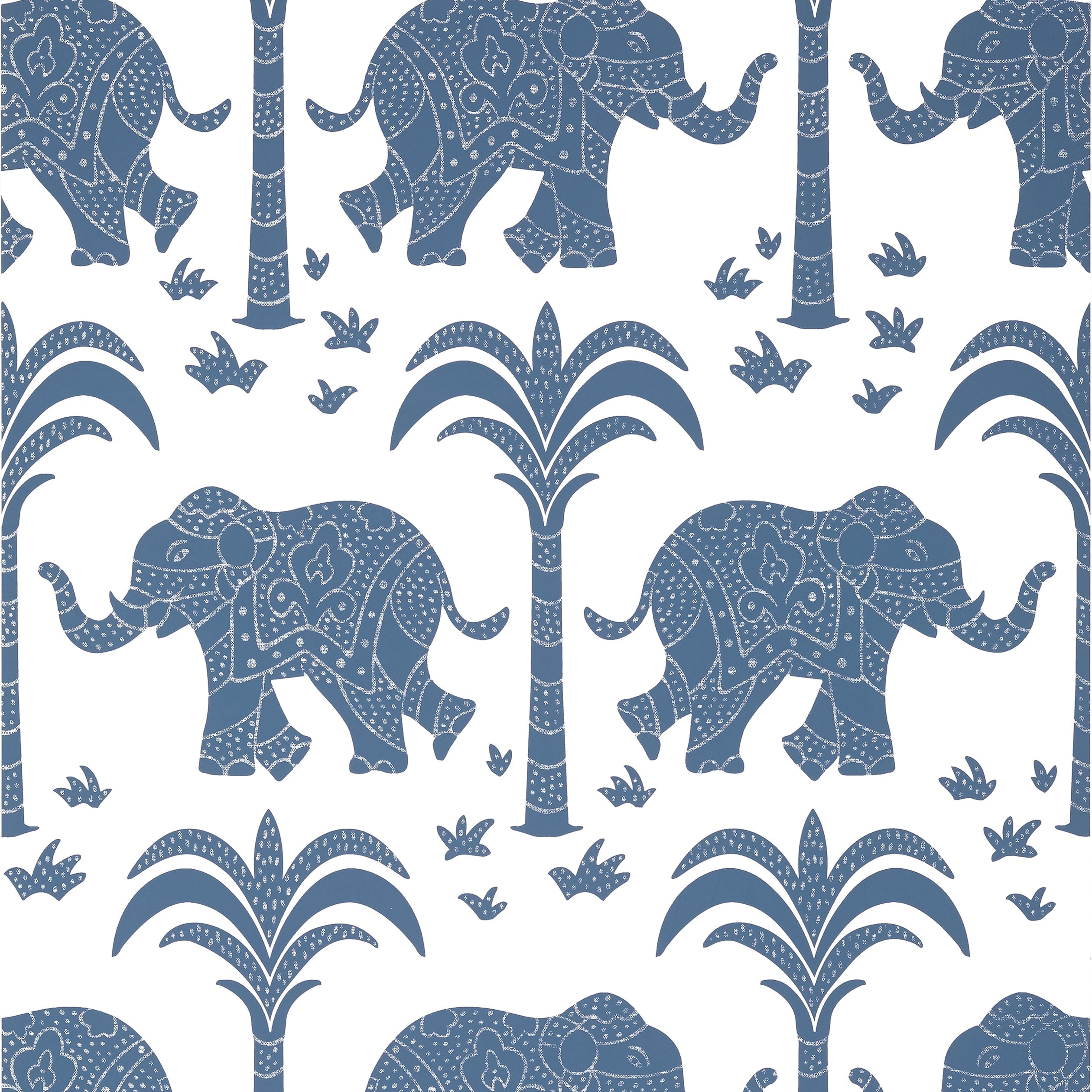 Elephant fabric in navy color - pattern number T16200 - by Thibaut in the Kismet by Thibaut collection