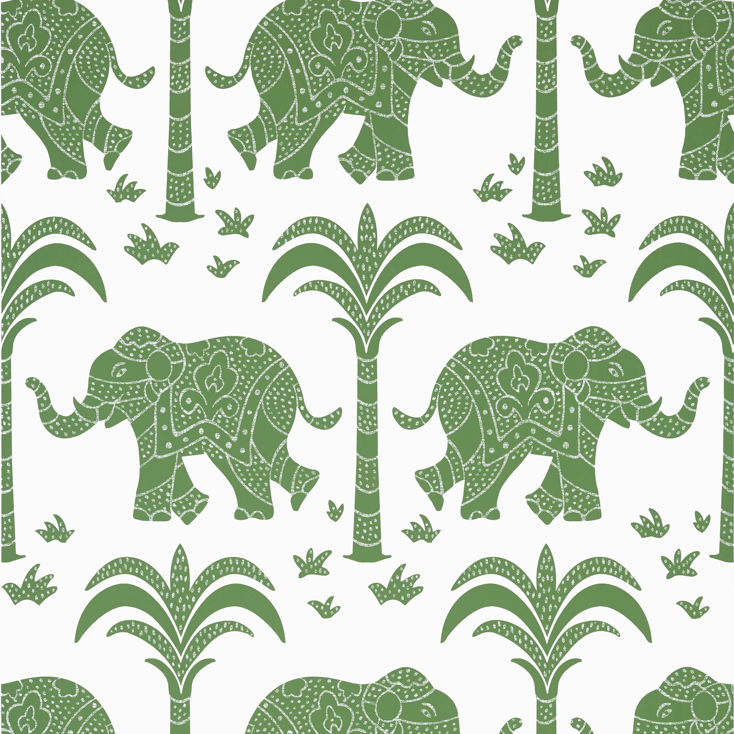 Elephant fabric in green color - pattern number T16201 - by Thibaut in the Kismet by Thibaut collection