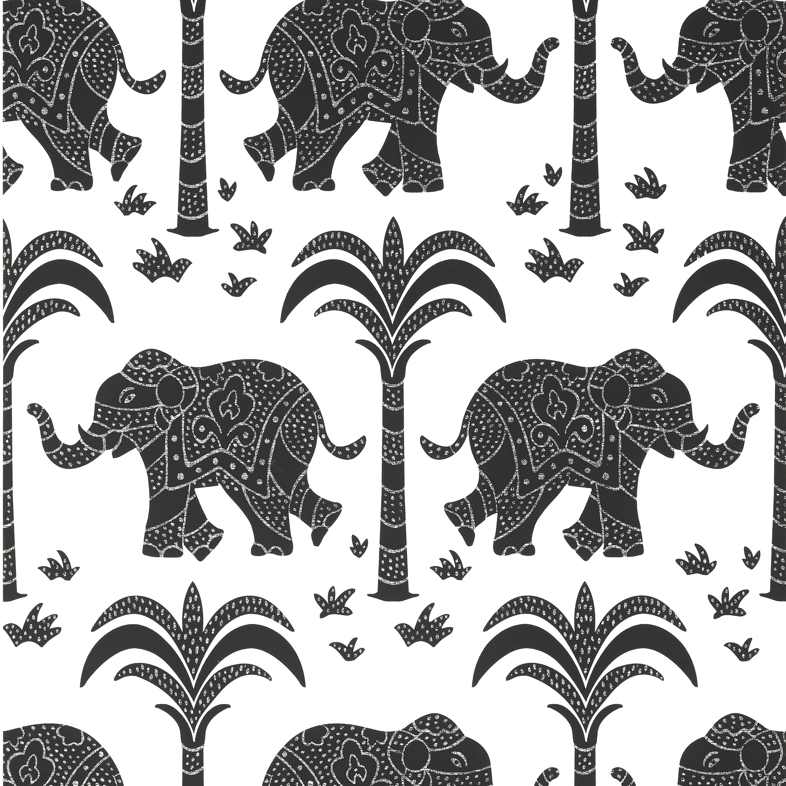 Elephant fabric in black color - pattern number T16202 - by Thibaut in the Kismet by Thibaut collection