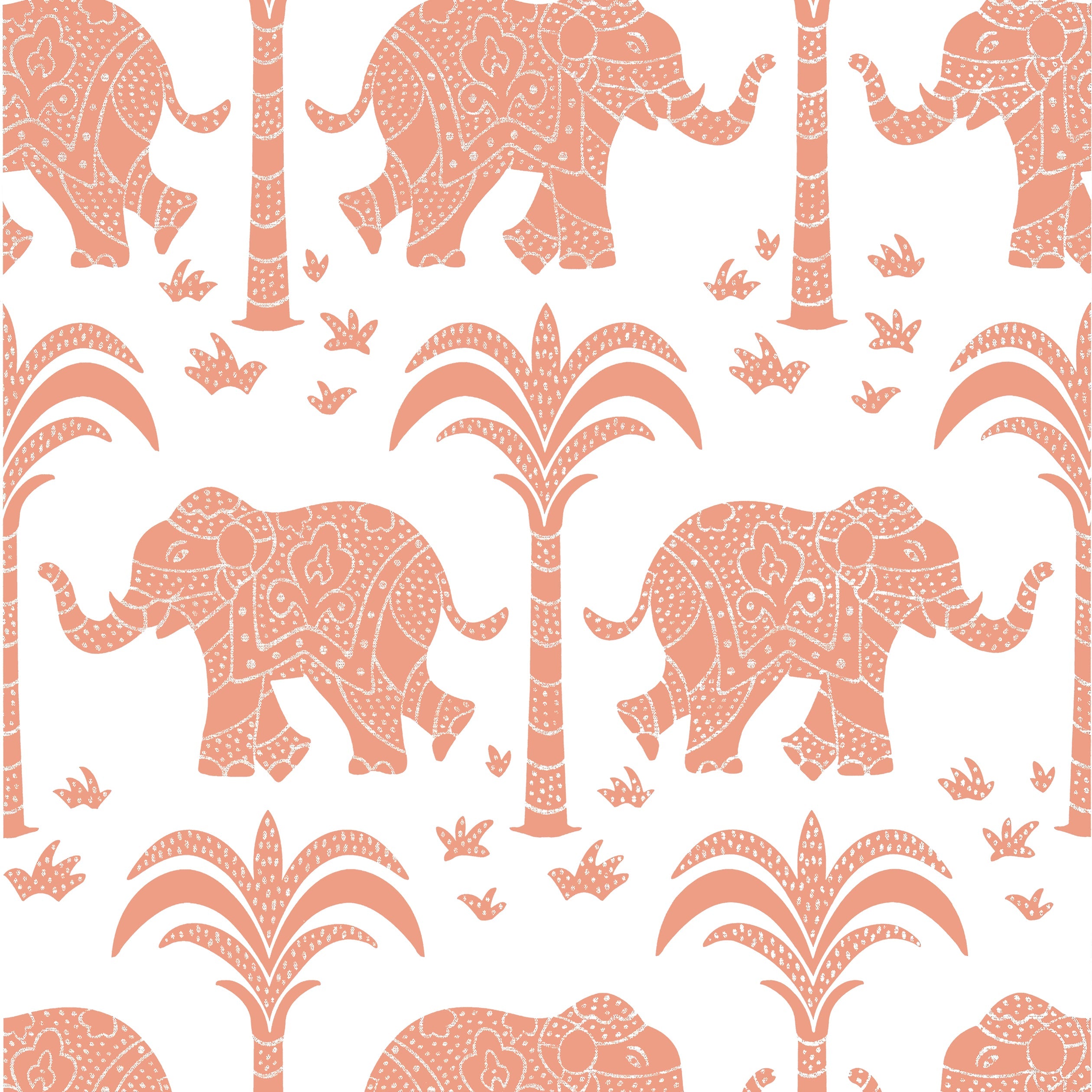 Elephant fabric in coral color - pattern number T16203 - by Thibaut in the Kismet by Thibaut collection