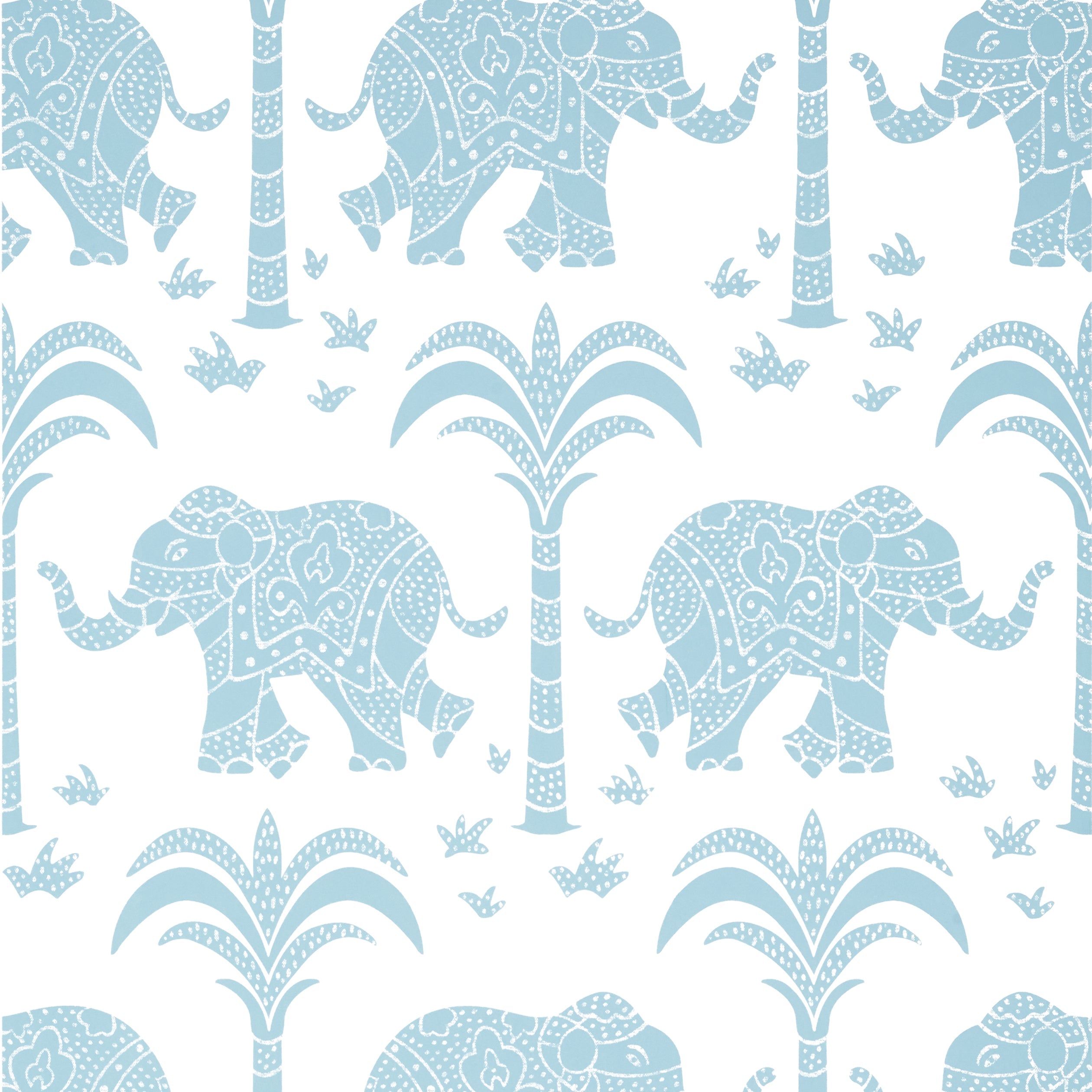 Elephant fabric in french blue color - pattern number T16204 - by Thibaut in the Kismet by Thibaut collection