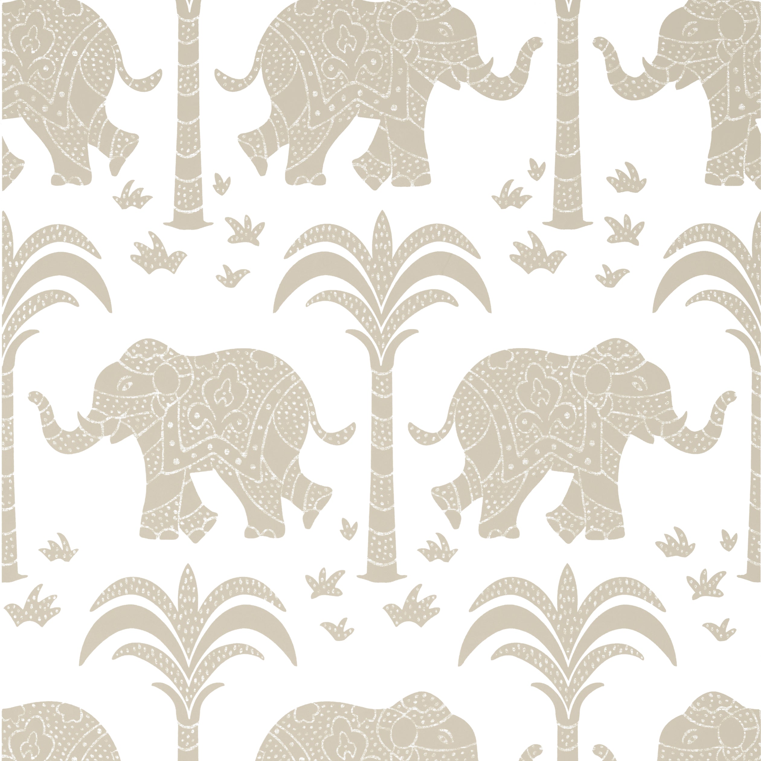 Elephant fabric in beige color - pattern number T16205 - by Thibaut in the Kismet by Thibaut collection