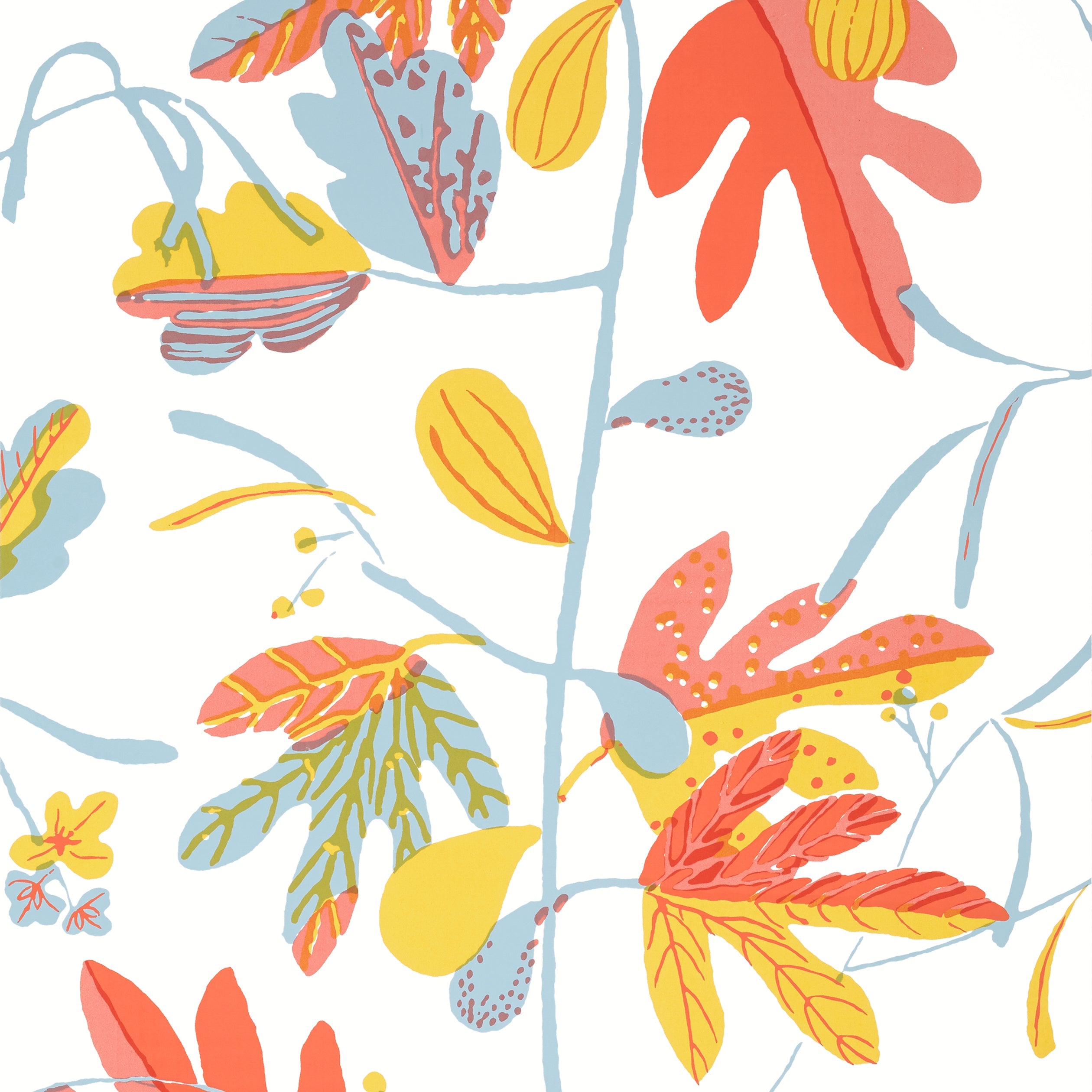 Matisse Leaf fabric in coral and yellow color - pattern number T16206 - by Thibaut in the Kismet by Thibaut collection