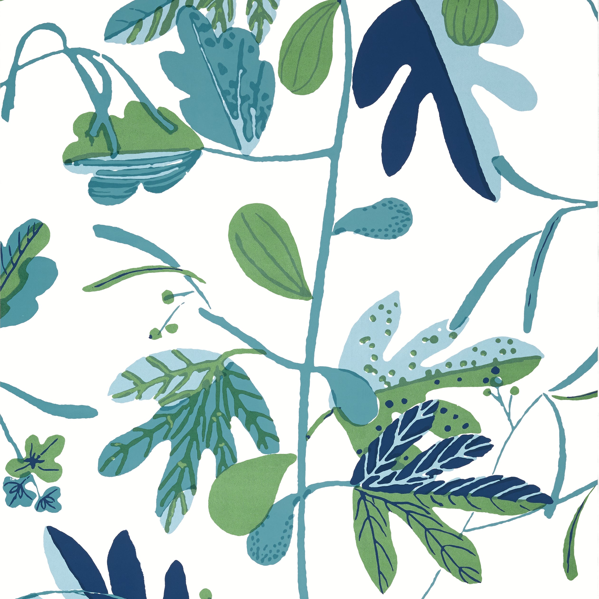 Matisse Leaf fabric in green and blue color - pattern number T16209 - by Thibaut in the Kismet by Thibaut collection