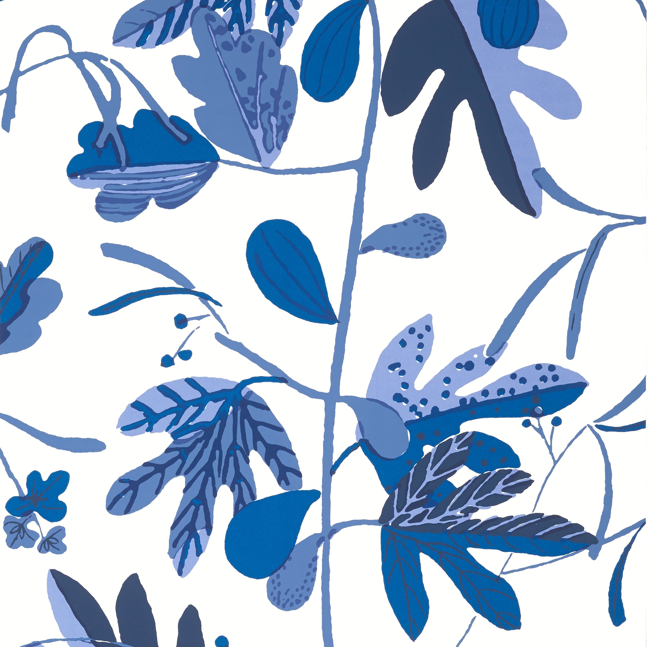 Matisse Leaf fabric in blue and white color - pattern number T16211 - by Thibaut in the Kismet by Thibaut collection