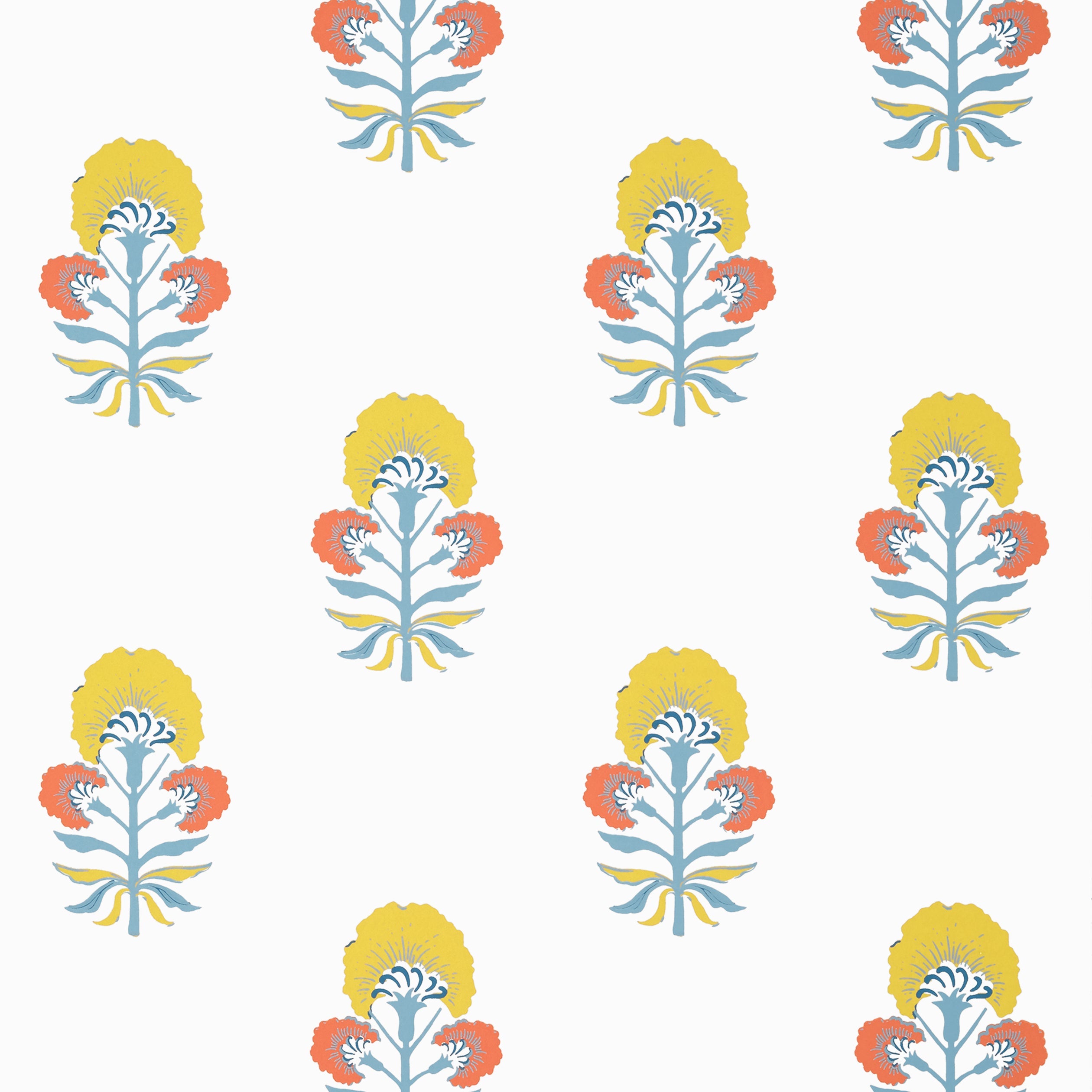 Tybee Bud fabric in coral and yellow color - pattern number T16212 - by Thibaut in the Kismet by Thibaut collection
