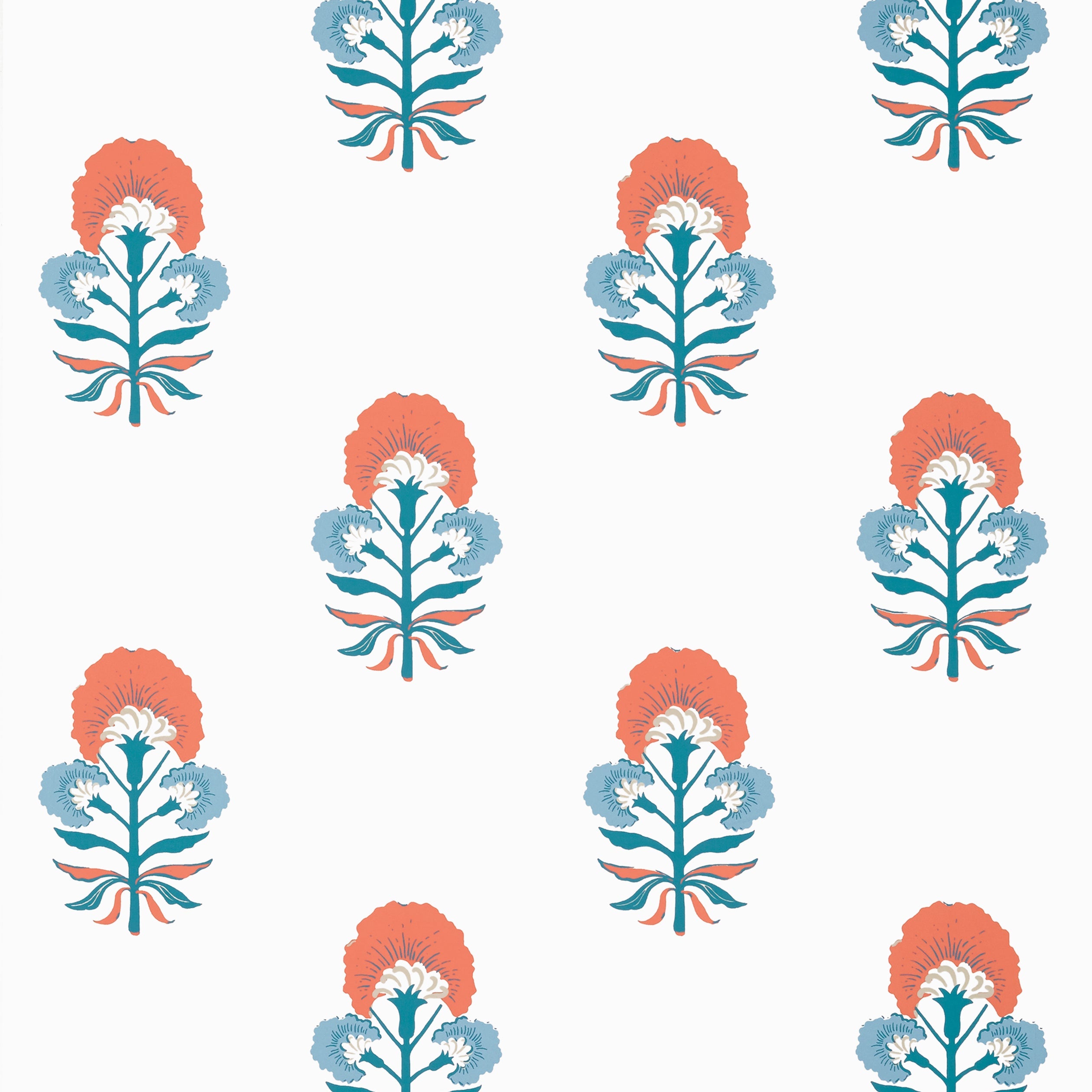 Tybee Bud fabric in french blue and coral color - pattern number T16213 - by Thibaut in the Kismet by Thibaut collection