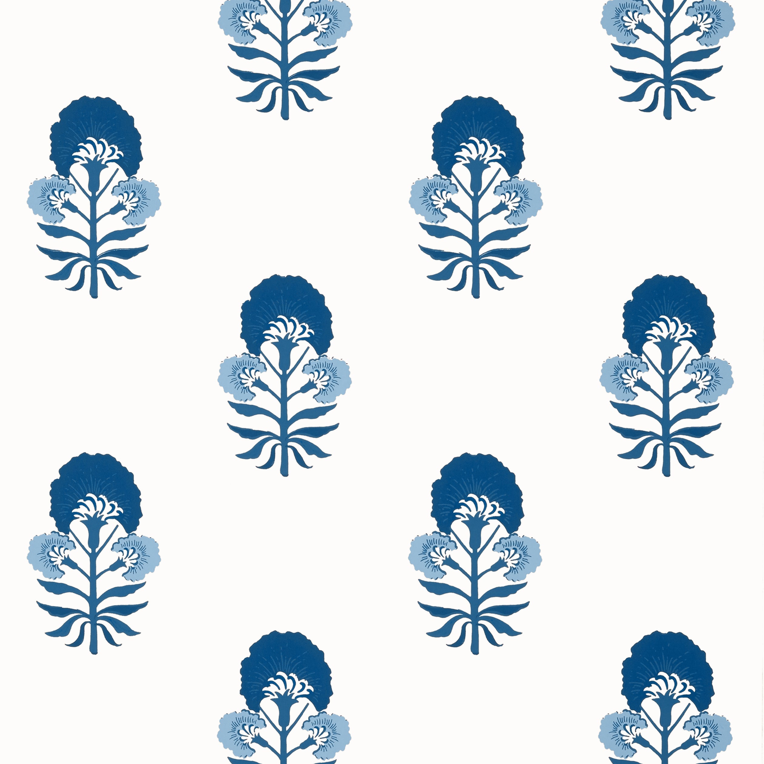 Tybee Bud fabric in blue and white color - pattern number T16217 - by Thibaut in the Kismet by Thibaut collection