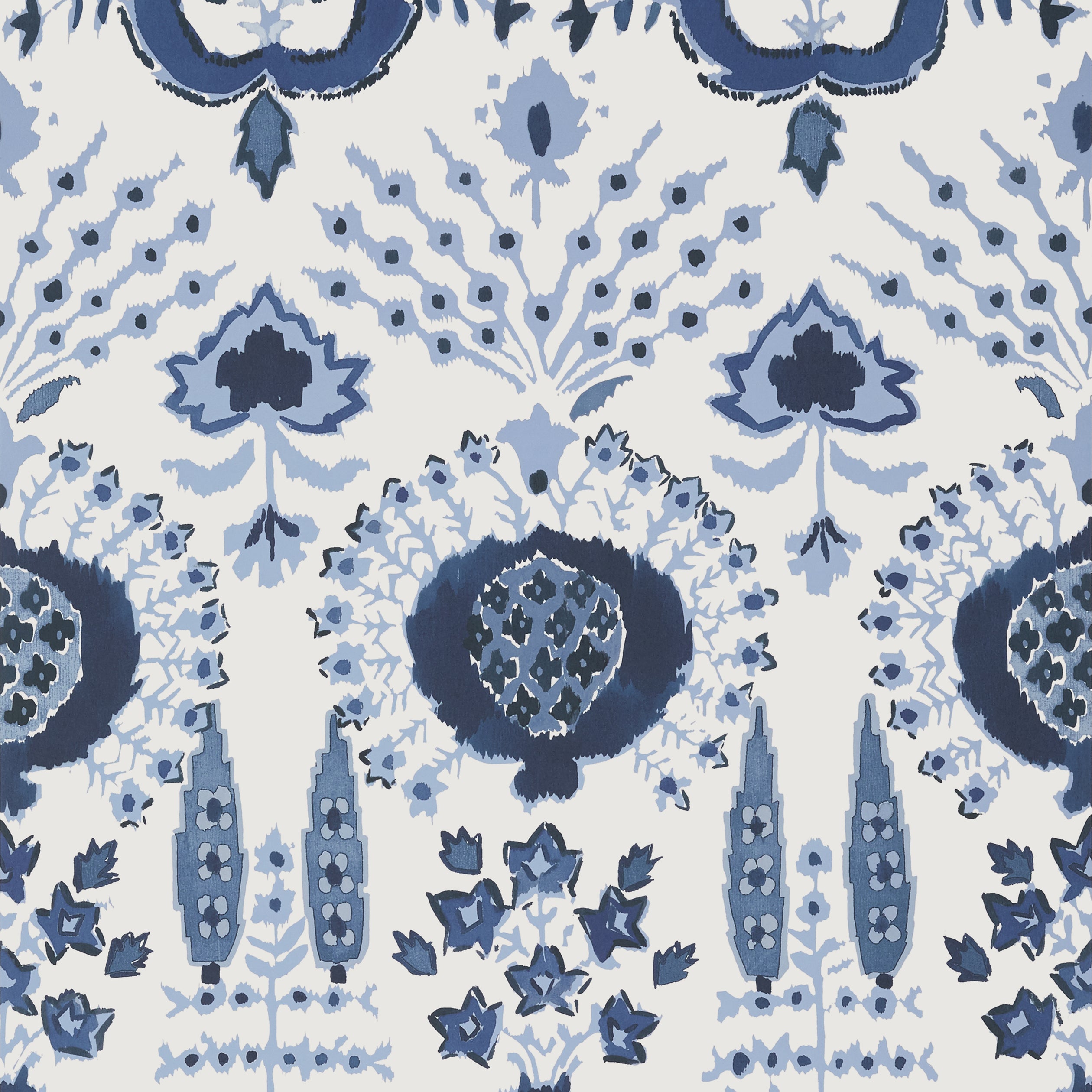 Mendoza Suzani fabric in blue and white color - pattern number T16239 - by Thibaut in the Kismet by Thibaut collection