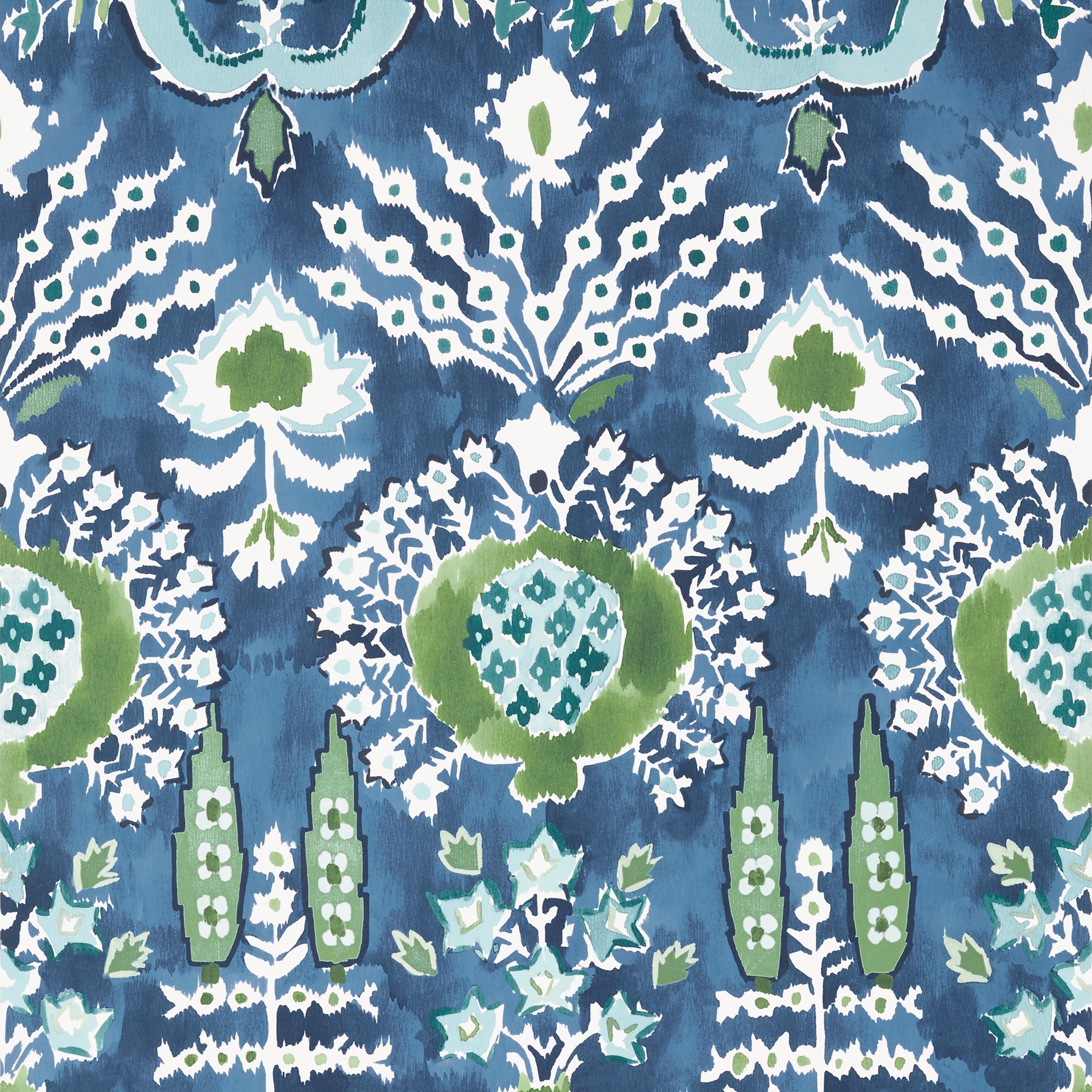 Mendoza Suzani fabric in blue and green on navy color - pattern number T16241 - by Thibaut in the Kismet by Thibaut collection
