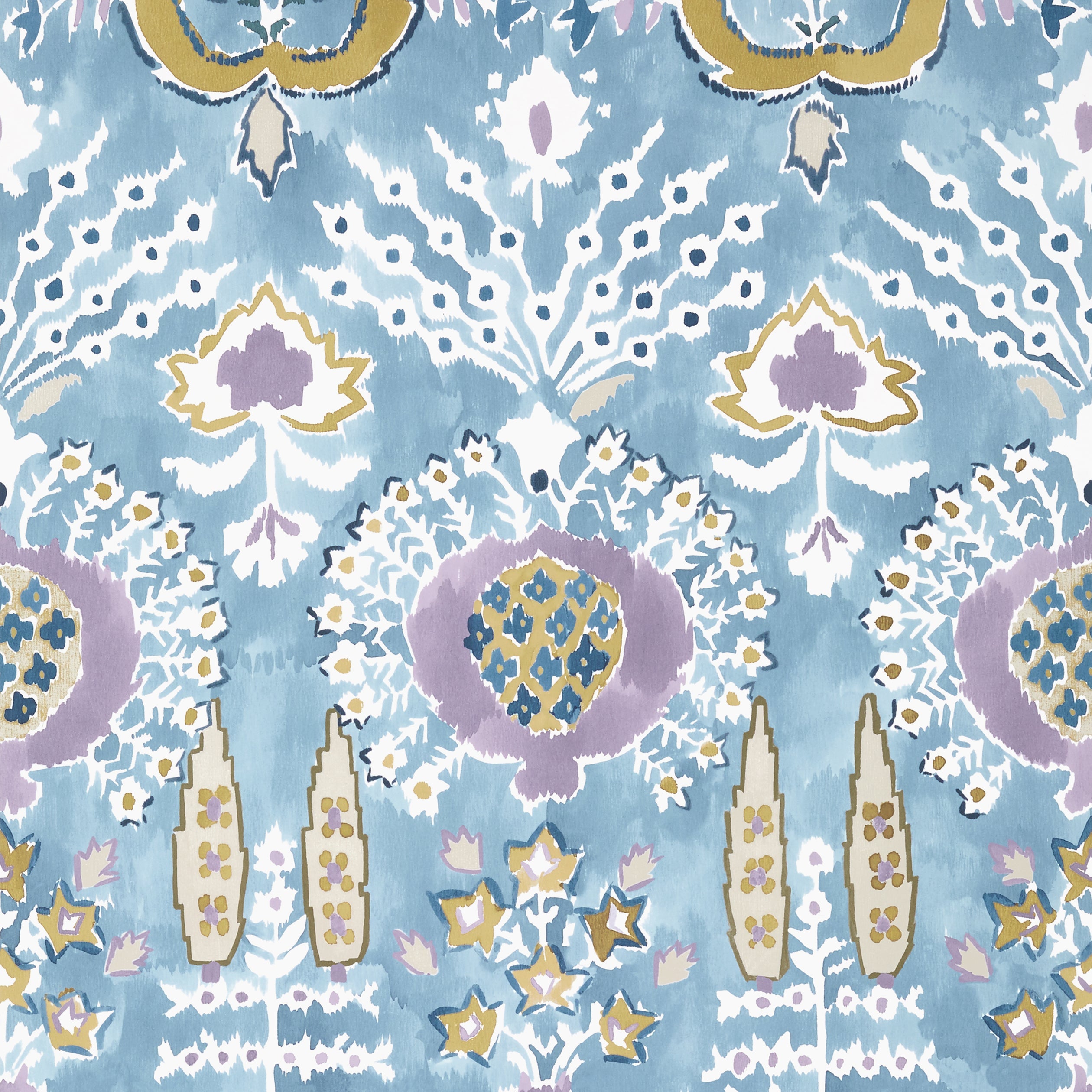 Mendoza Suzani fabric in french blue and lavender color - pattern number T16244 - by Thibaut in the Kismet by Thibaut collection