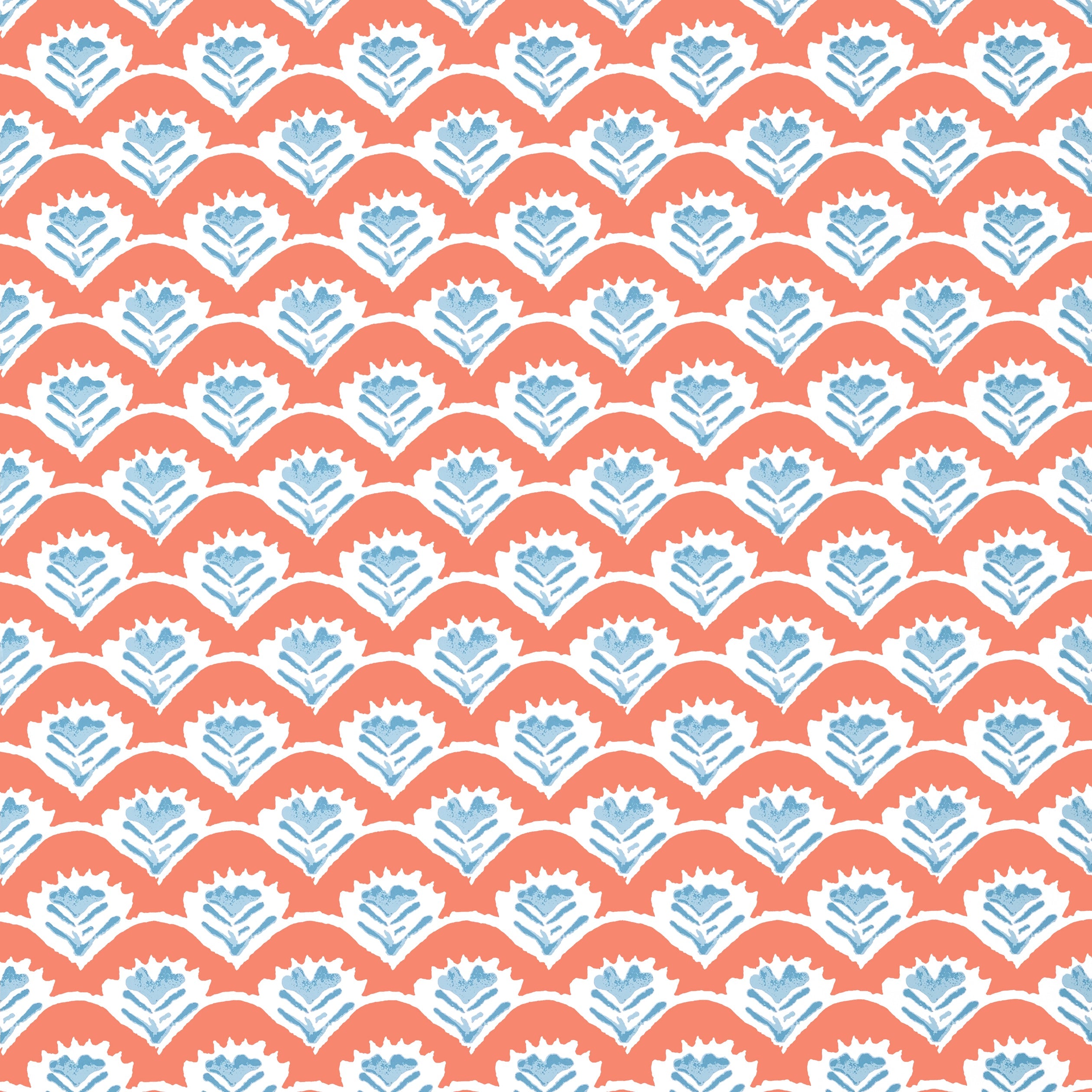 Emily wallpaper in coral and blue color - pattern number T16254 - by Thibaut in the Kismet by Thibaut collection