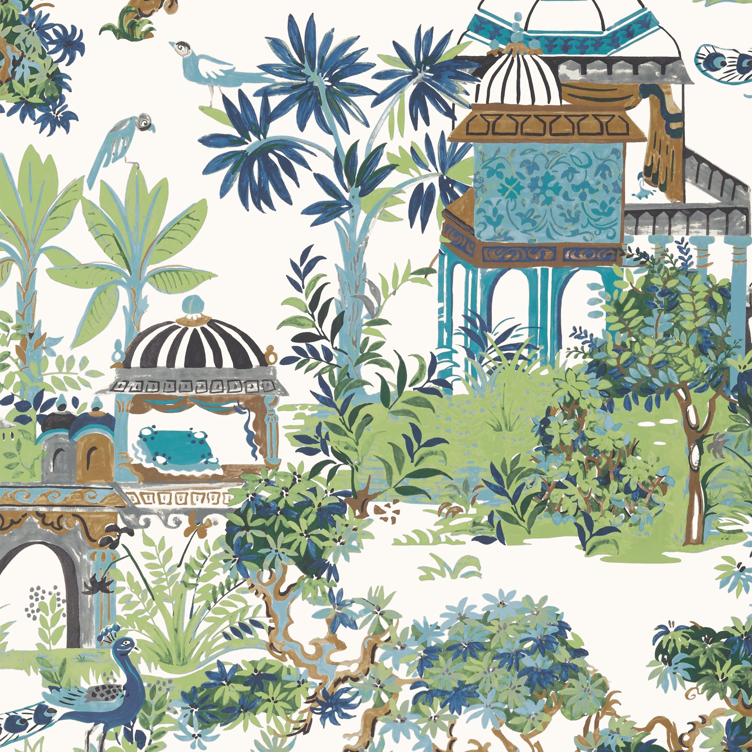 Mystic Garden fabric in blue and green color - pattern number T20820 - by Thibaut in the Eden collection