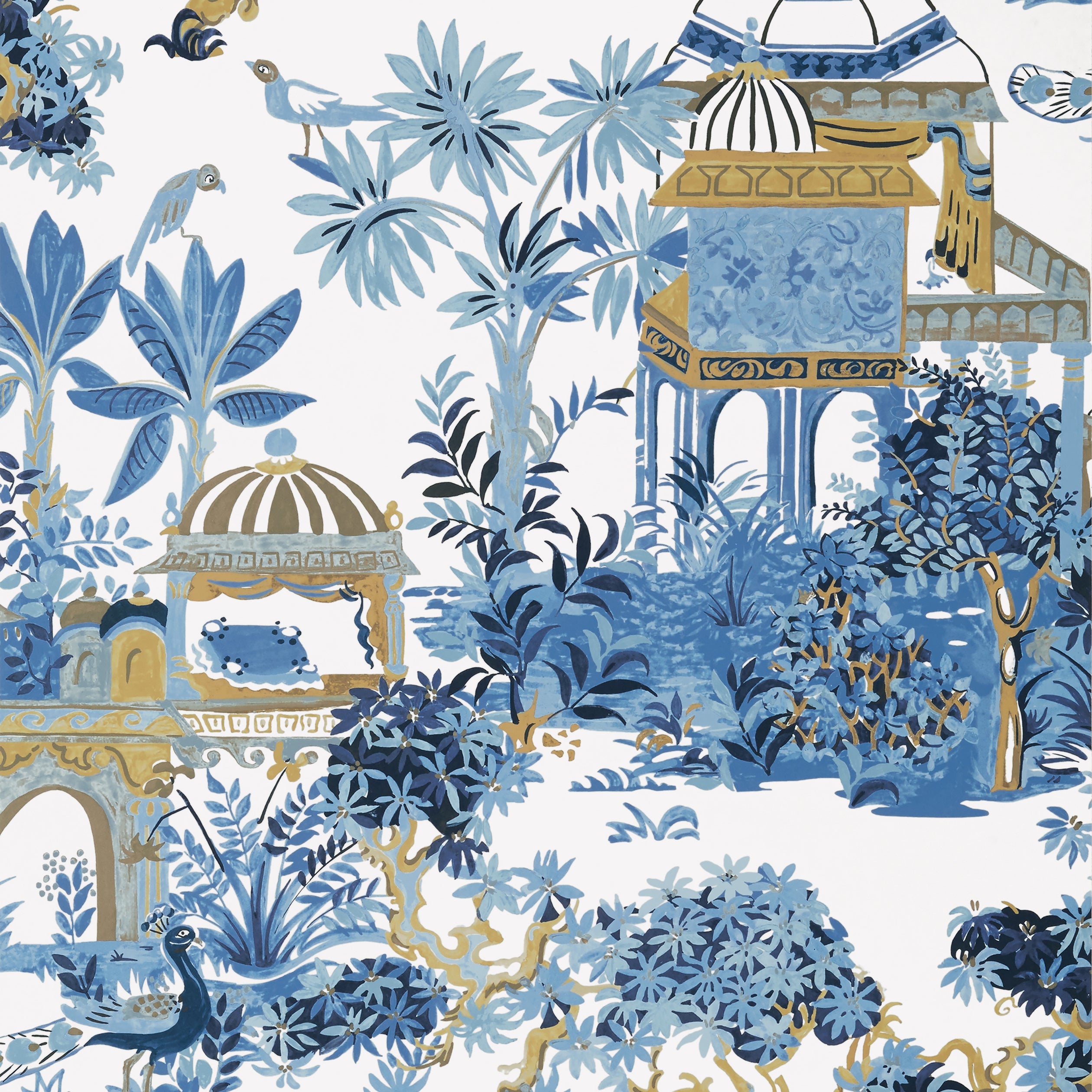 Mystic Garden fabric in blue and white color - pattern number T20821 - by Thibaut in the Eden collection