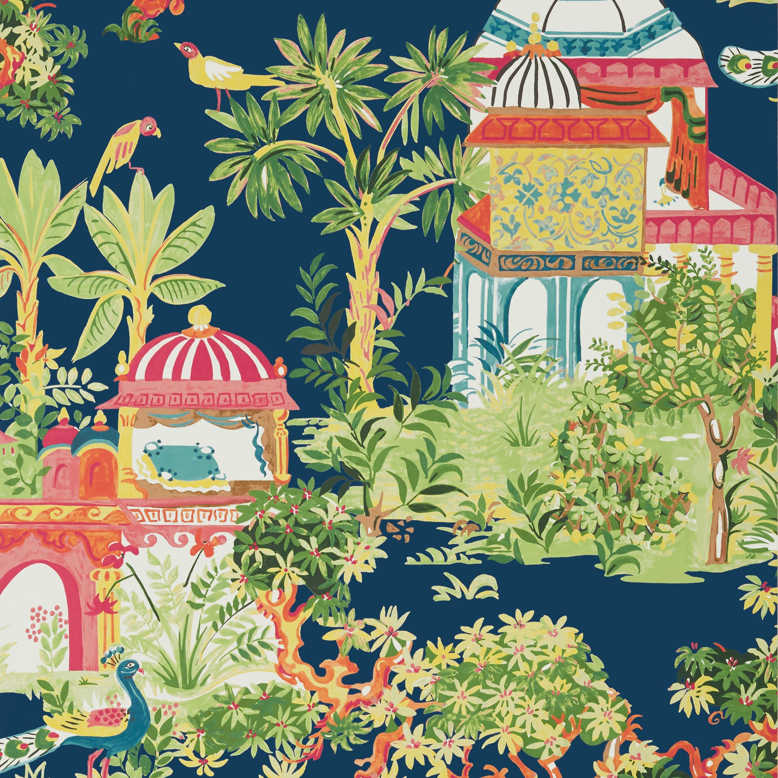 Mystic Garden fabric in navy color - pattern number T20823 - by Thibaut in the Eden collection