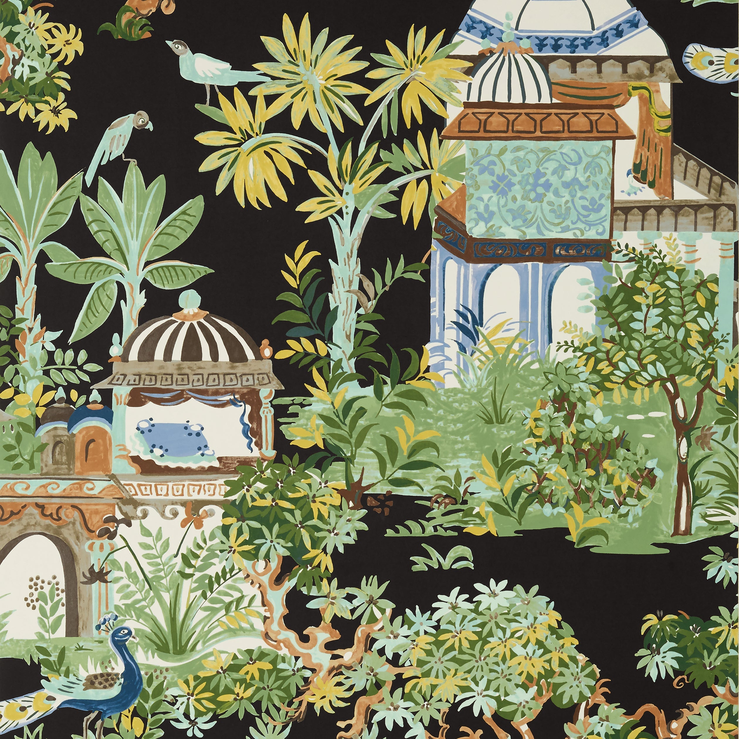 Mystic Garden fabric in black color - pattern number T20825 - by Thibaut in the Eden collection