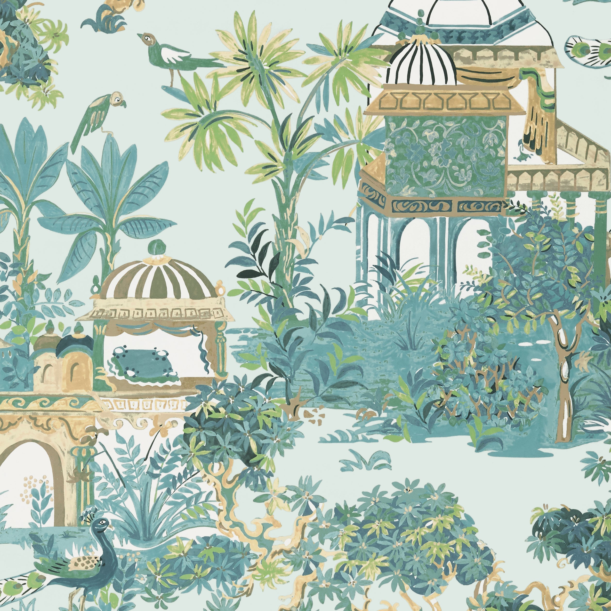 Mystic Garden fabric in spa blue color - pattern number T20826 - by Thibaut in the Eden collection