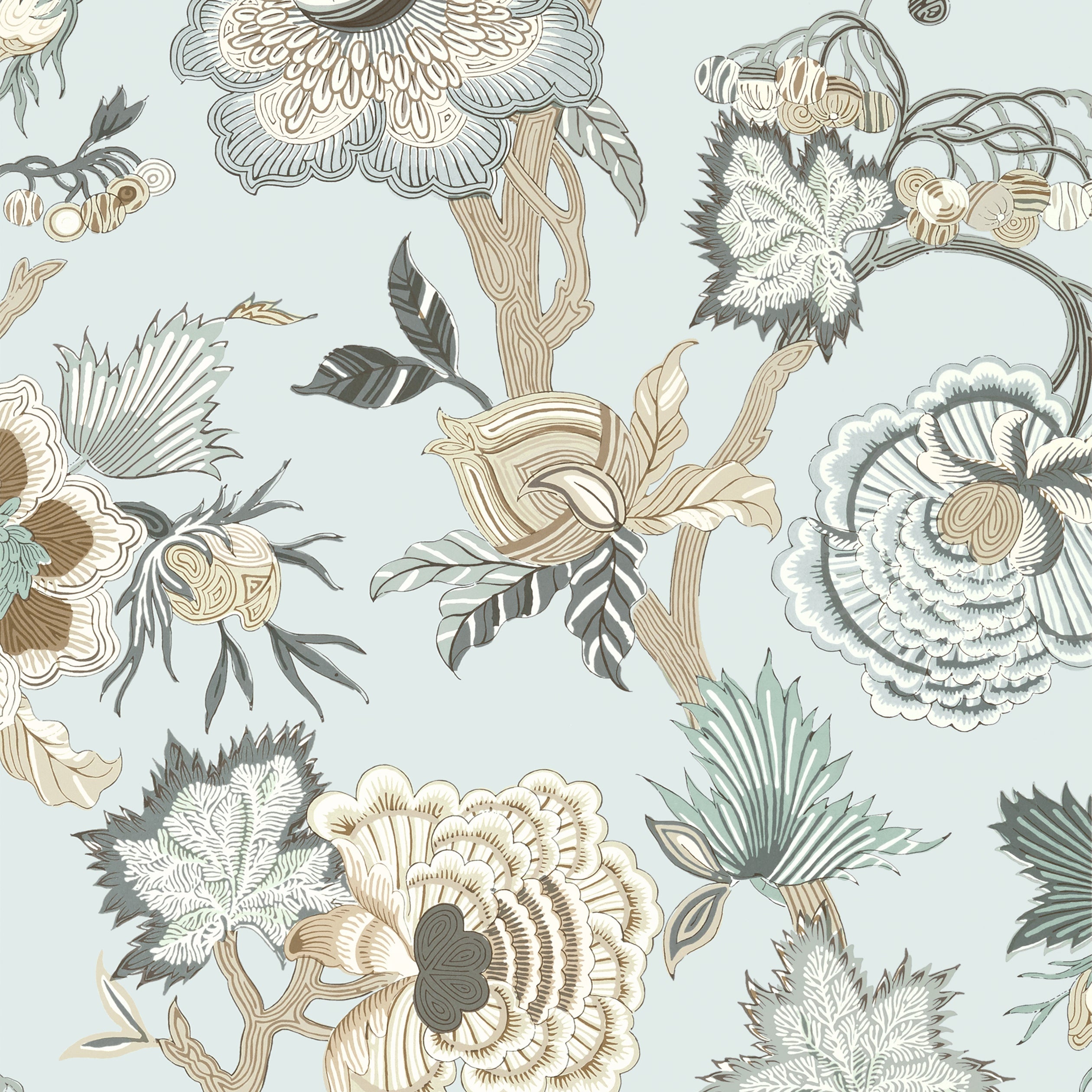 Indienne Jacobean wallpaper in robins egg color - pattern number T36420 - by Thibaut in the Indienne collection