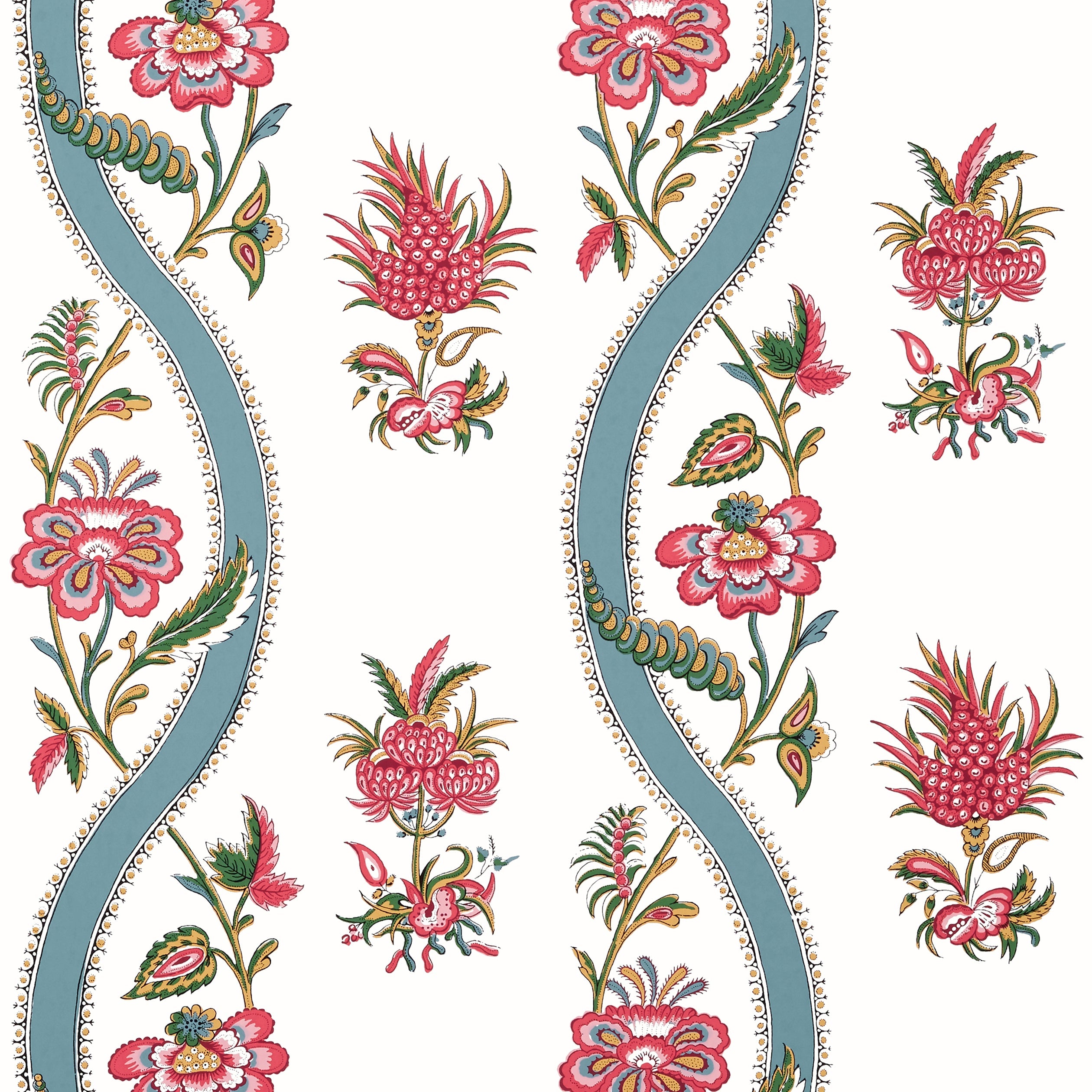 Ribbon Floral wallpaper in raspberry and teal color - pattern number T36426 - by Thibaut in the Indienne collection