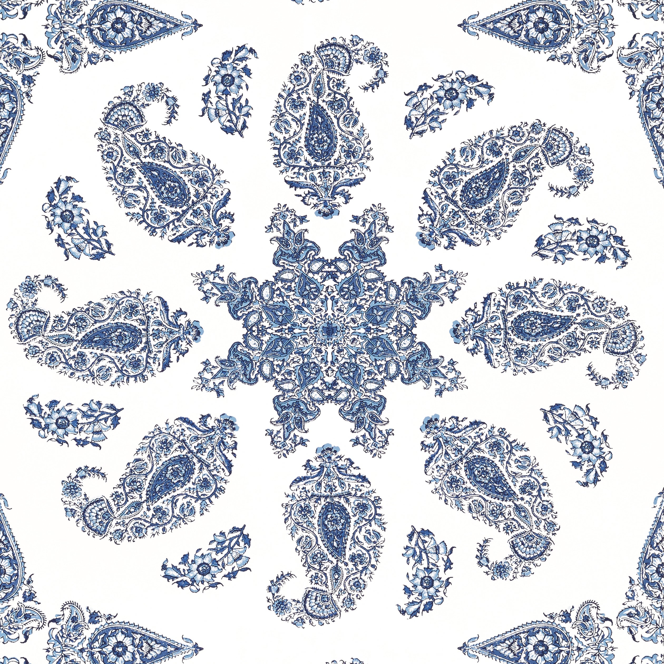 East India wallpaper in blue and white color - pattern number T36429 - by Thibaut in the Indienne collection
