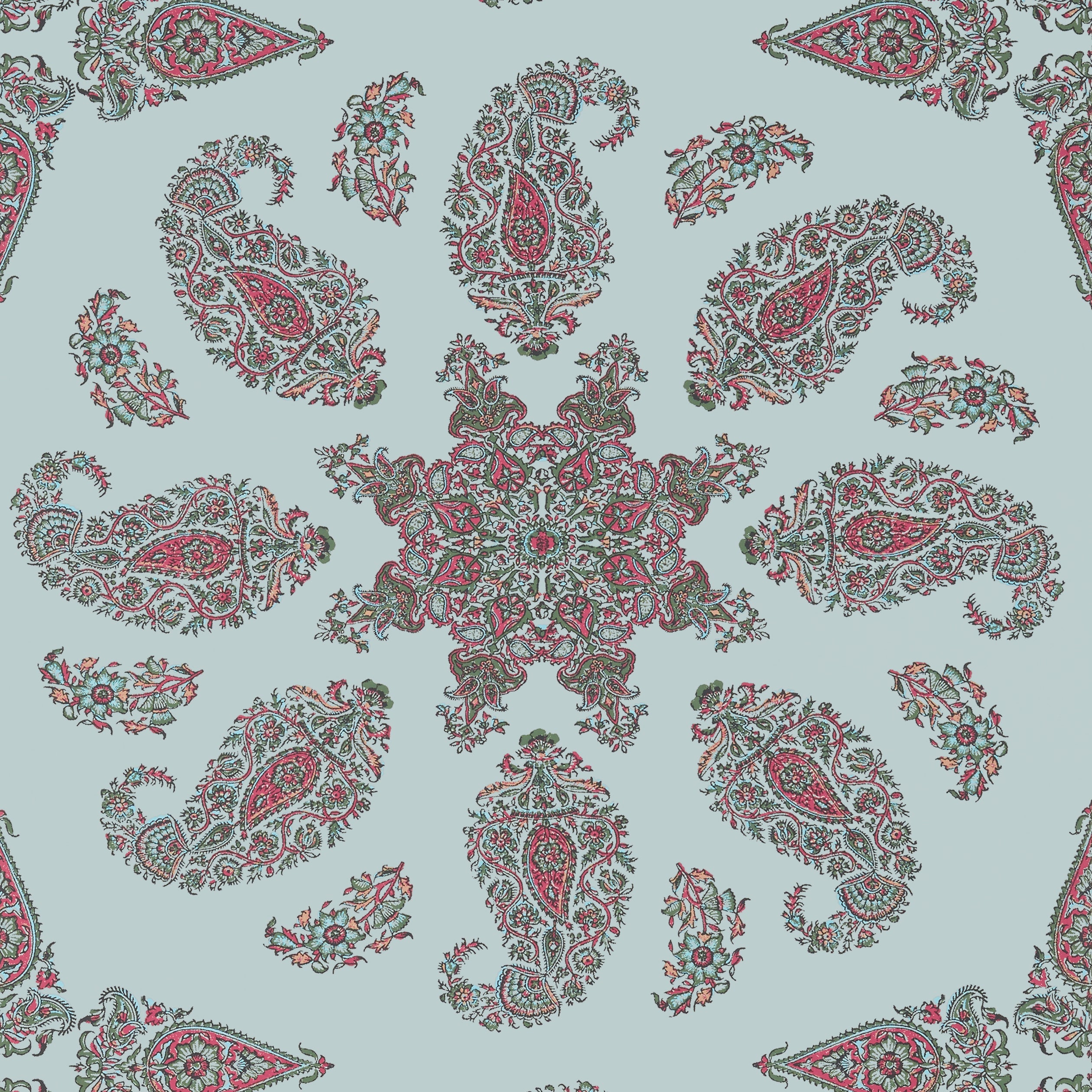 East India wallpaper in raspberry and teal color - pattern number T36431 - by Thibaut in the Indienne collection