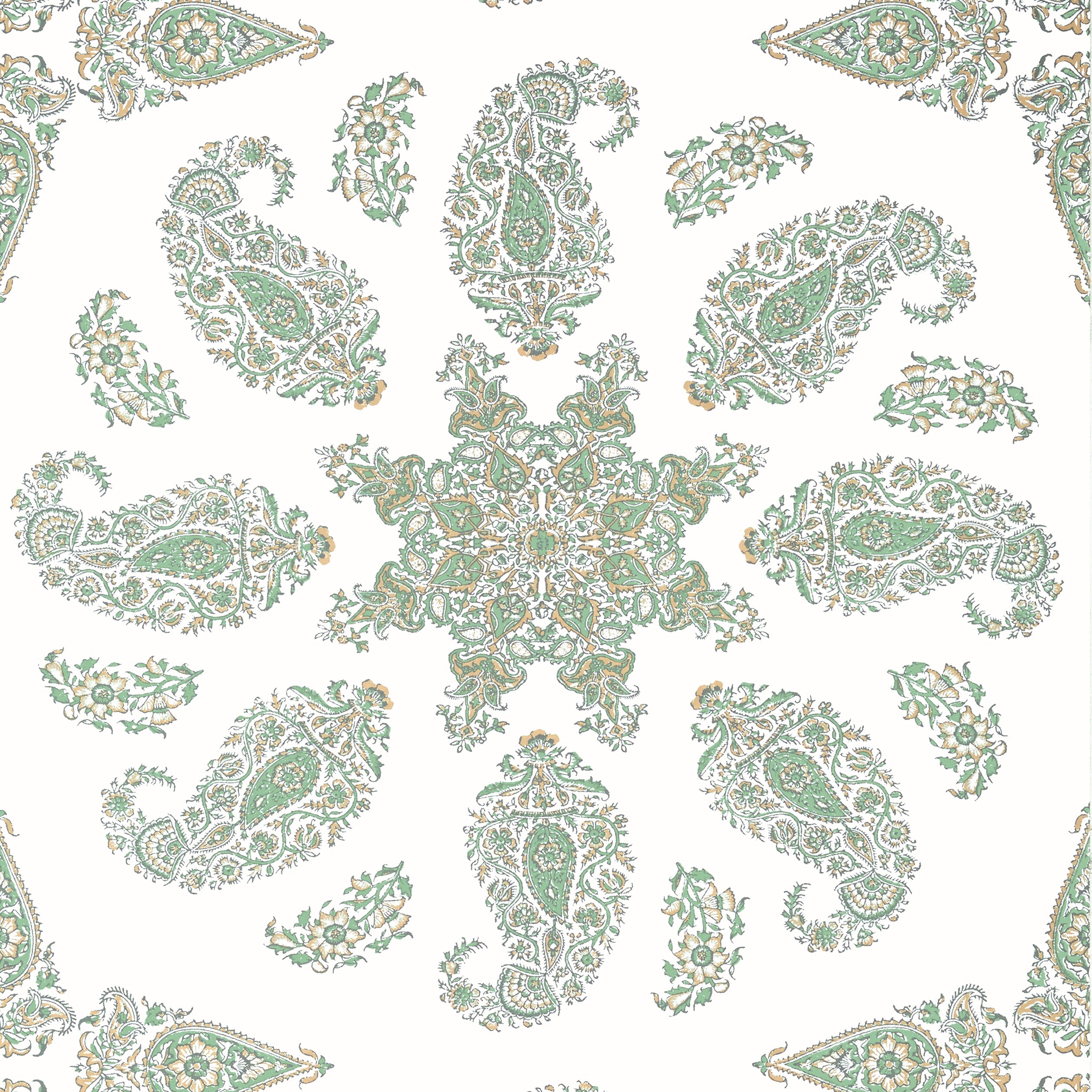 East India wallpaper in green and white color - pattern number T36442 - by Thibaut in the Indienne collection