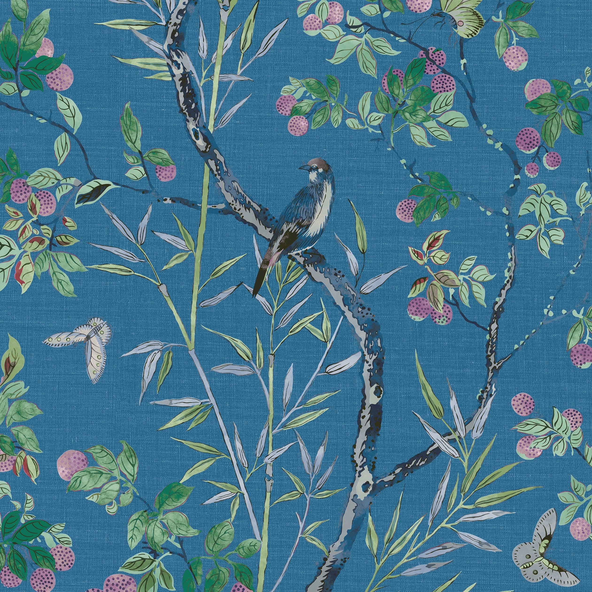 Claire wallpaper in navy color - pattern number T42008 - by Thibaut in the Sojourn collection