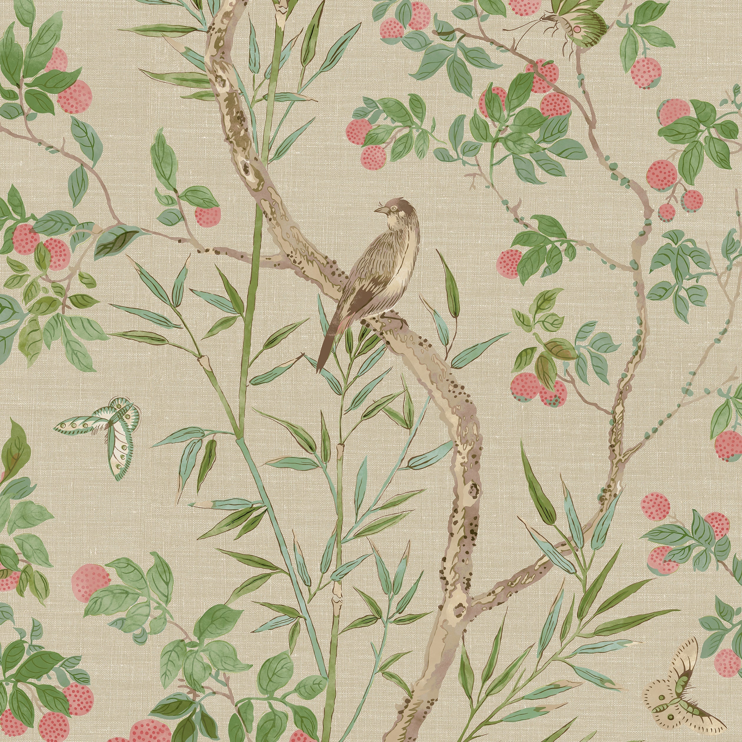 Claire wallpaper in coral and green color - pattern number T42009 - by Thibaut in the Sojourn collection