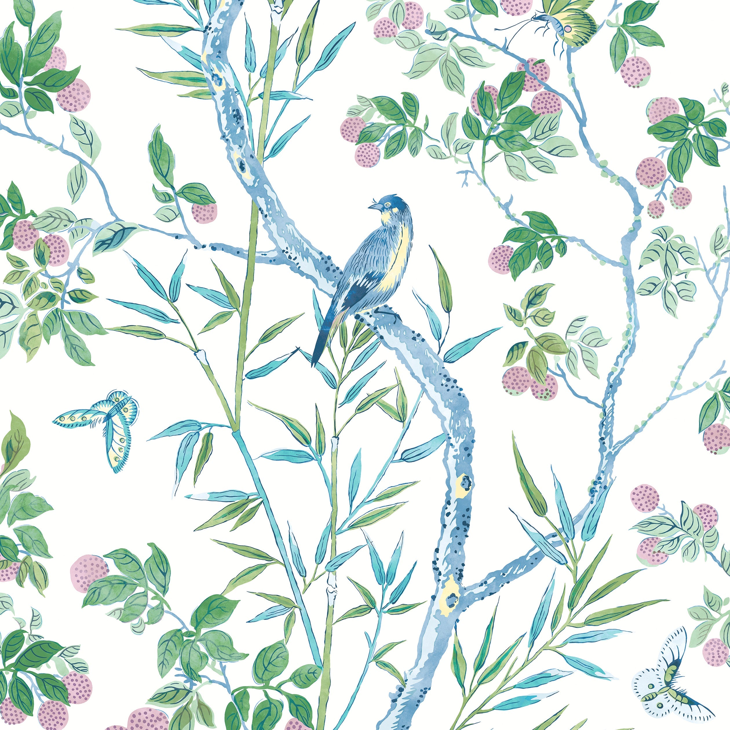 Claire wallpaper in blue and green color - pattern number T42014 - by Thibaut in the Sojourn collection